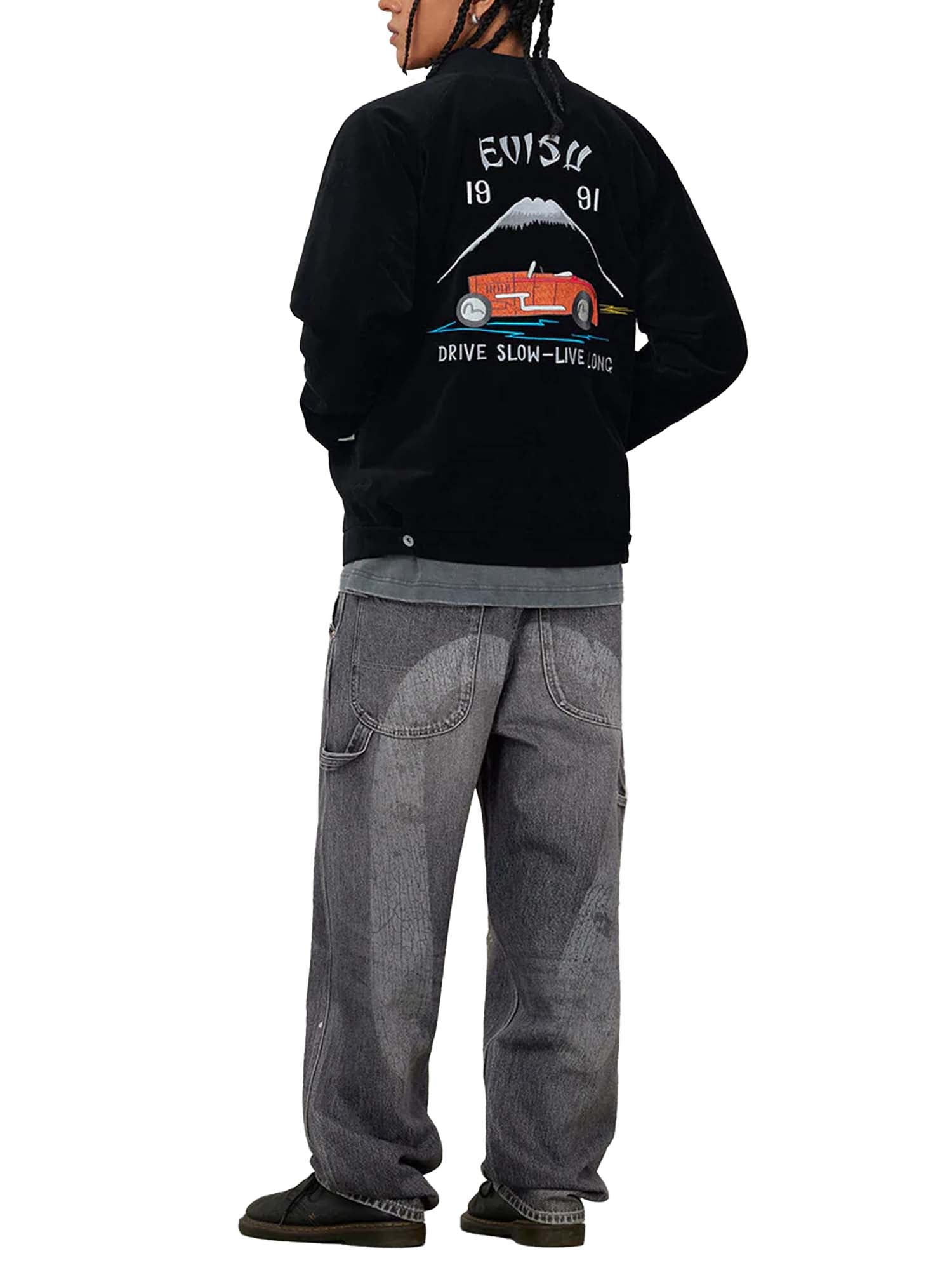 Evisu Giacca Vintage Velvet Regular Fit Padded Souvenir Nero