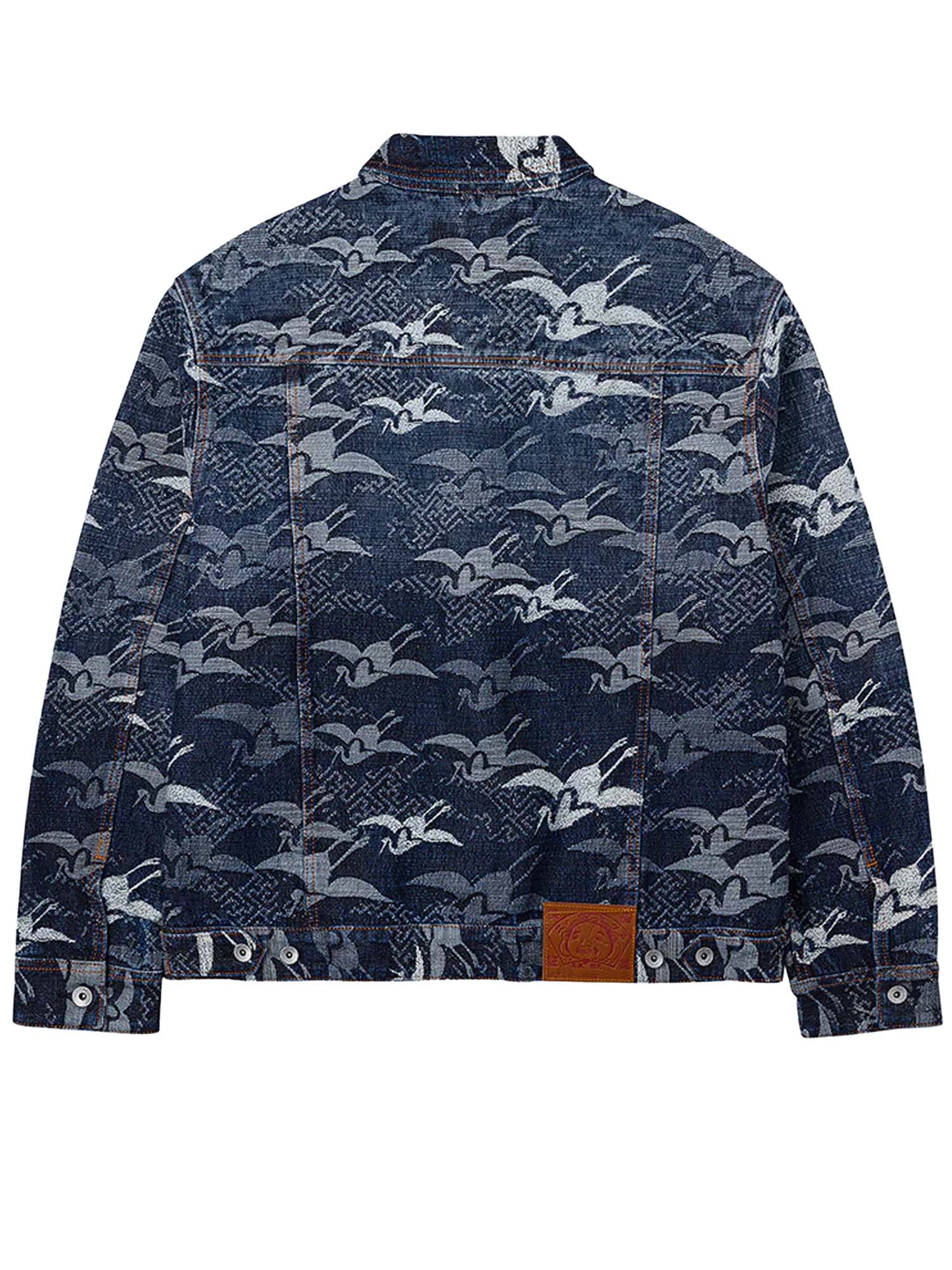 Evisu Giacca Allover Seagull Cranes Jacquard Loose Fit Denim Azzurro