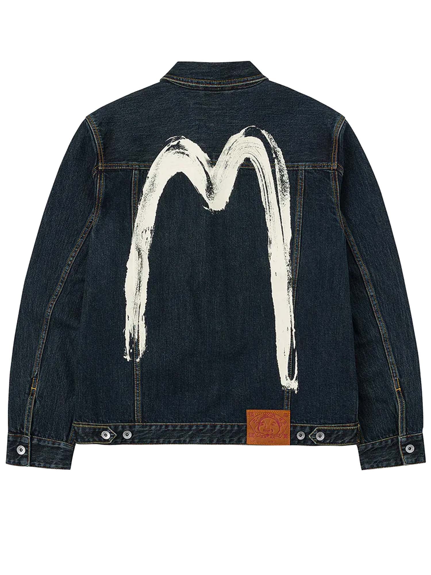 Evisu Giacca Washed Brushstroke Daicock Print Regular Fit Denim Azzurro