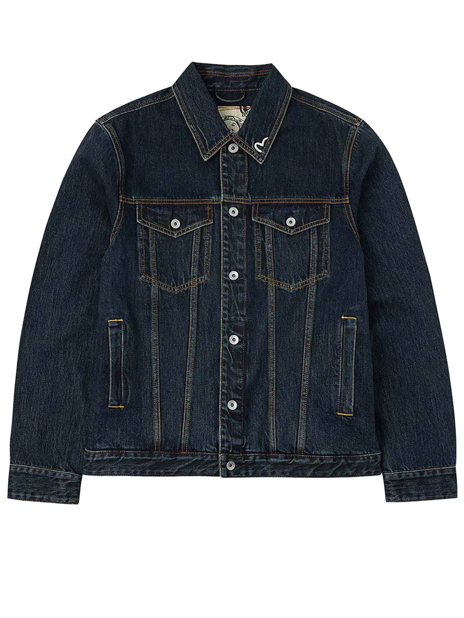 Evisu Giacca Washed Brushstroke Daicock Print Regular Fit Denim Azzurro