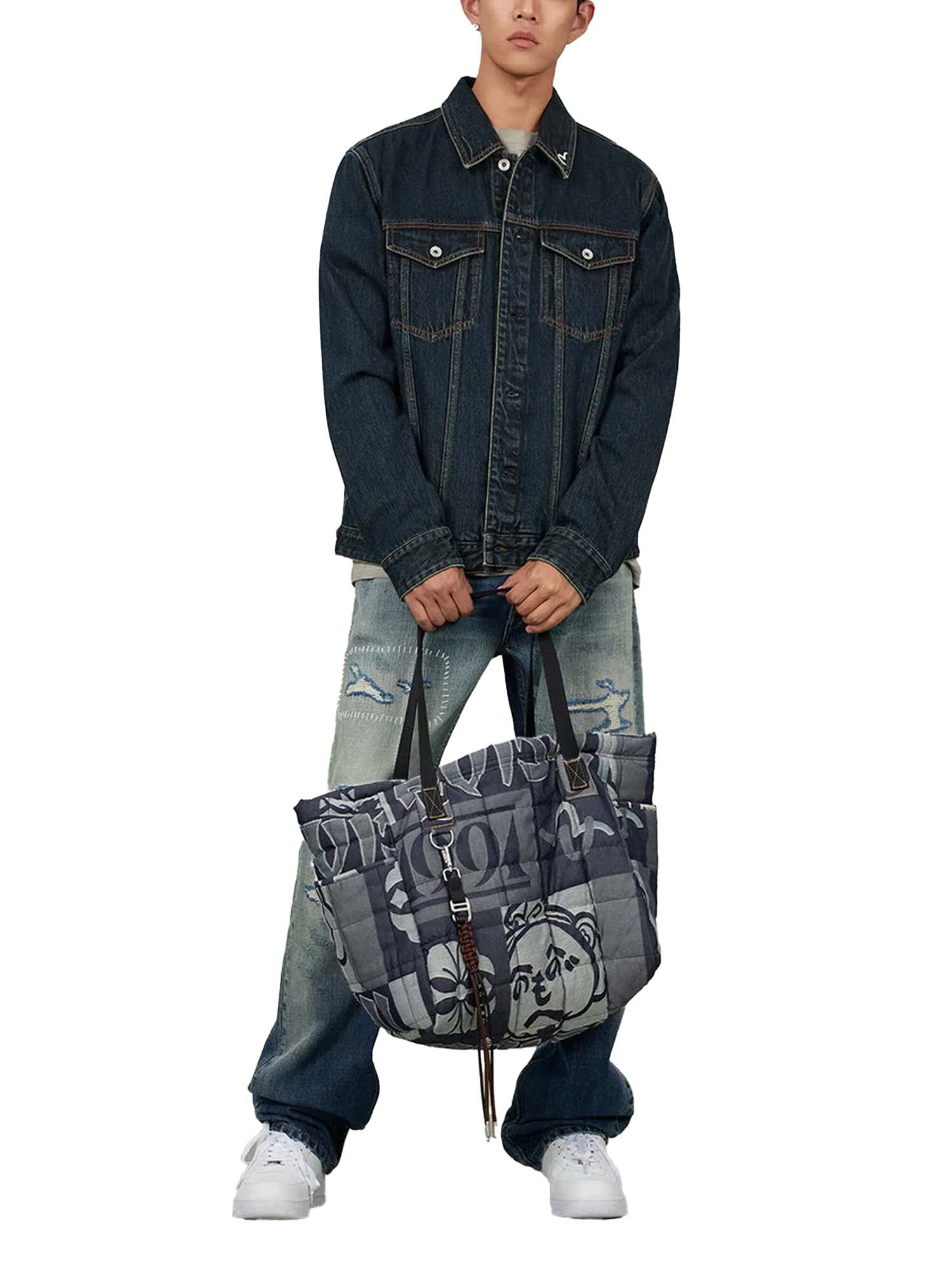 Evisu Giacca Washed Brushstroke Daicock Print Regular Fit Denim Azzurro