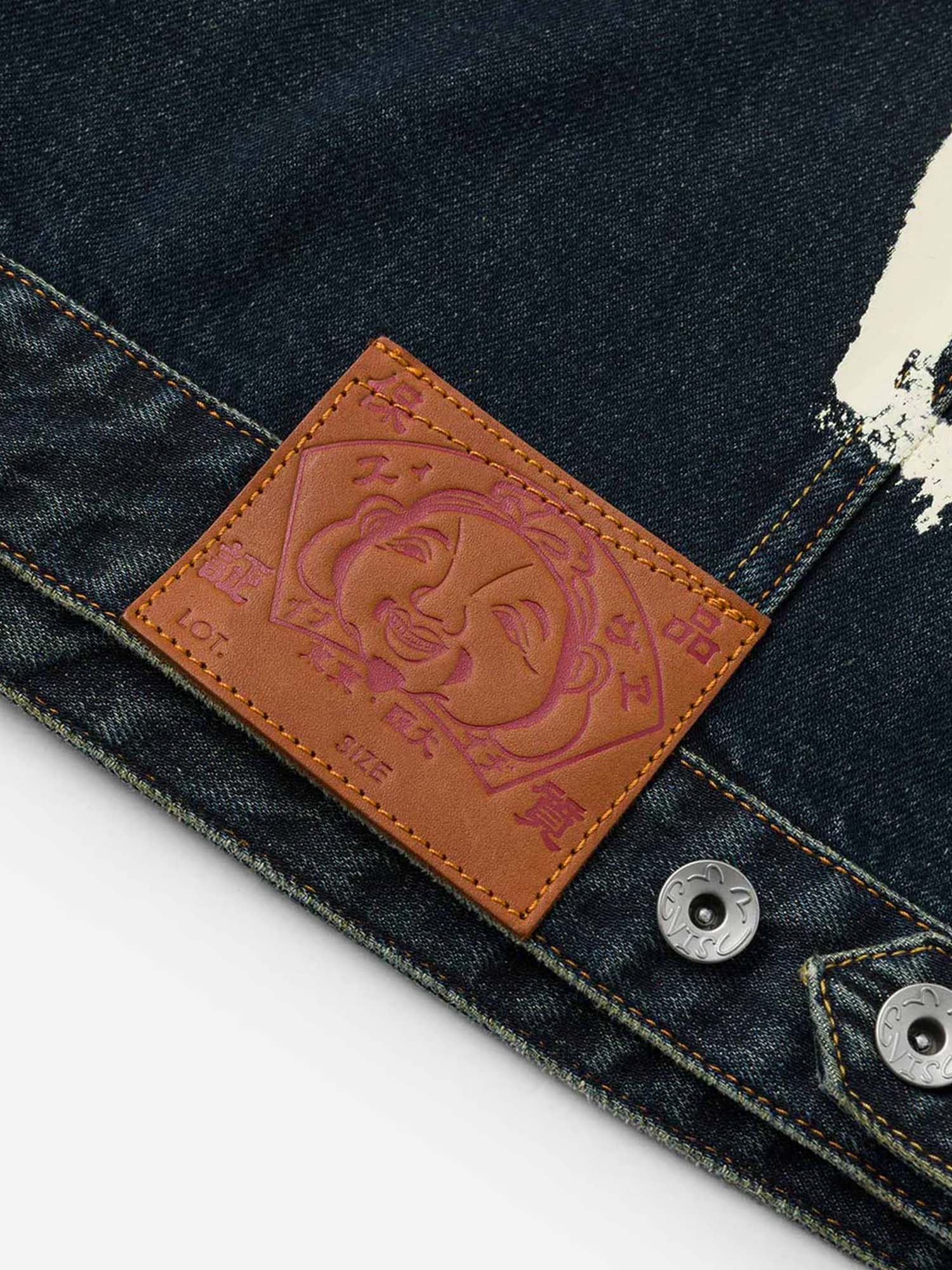 Evisu Giacca Washed Brushstroke Daicock Print Regular Fit Denim Azzurro