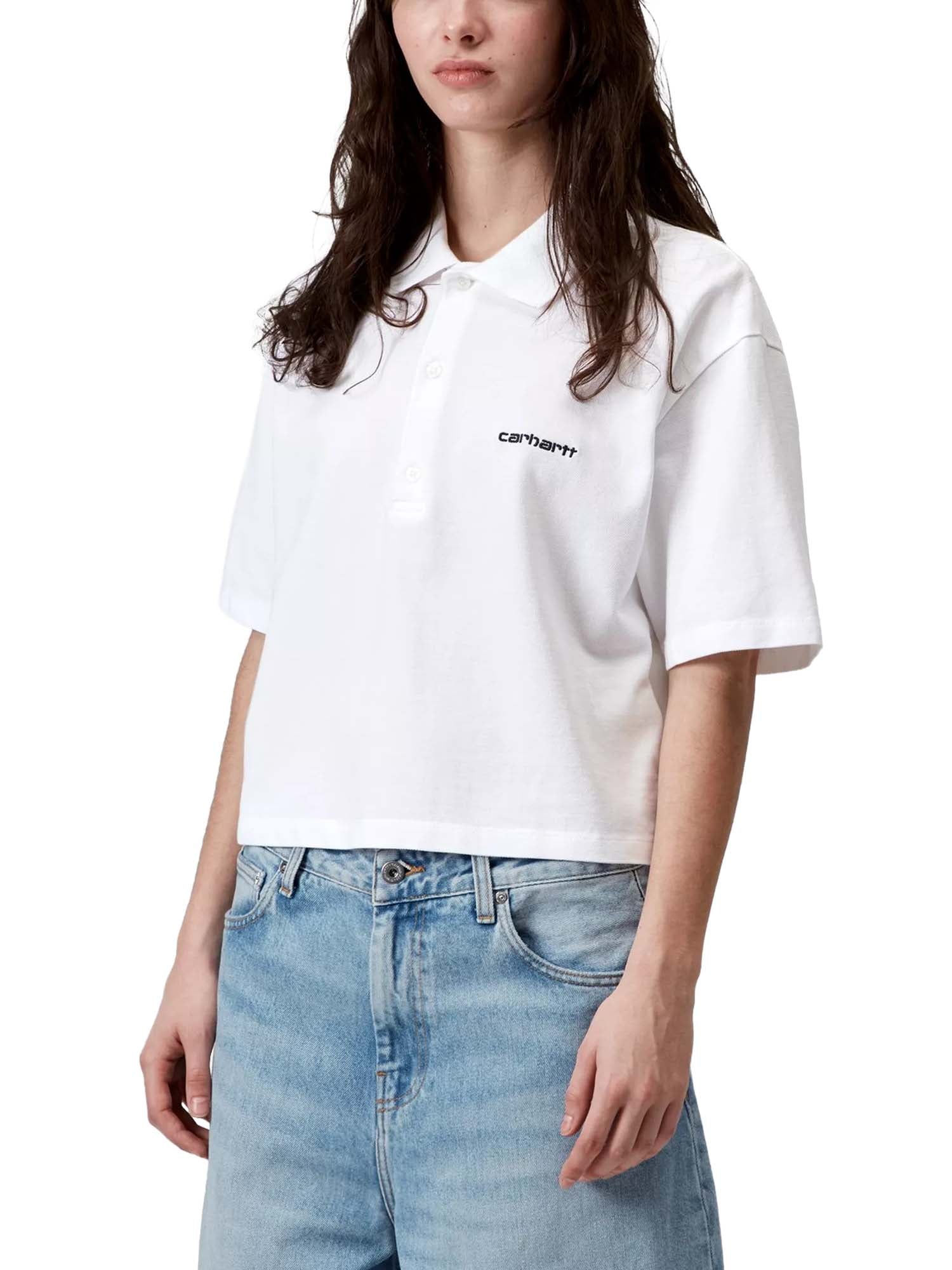 Carhartt Wip W' S/S Carhartt Script Polo T-Shirt Bianco