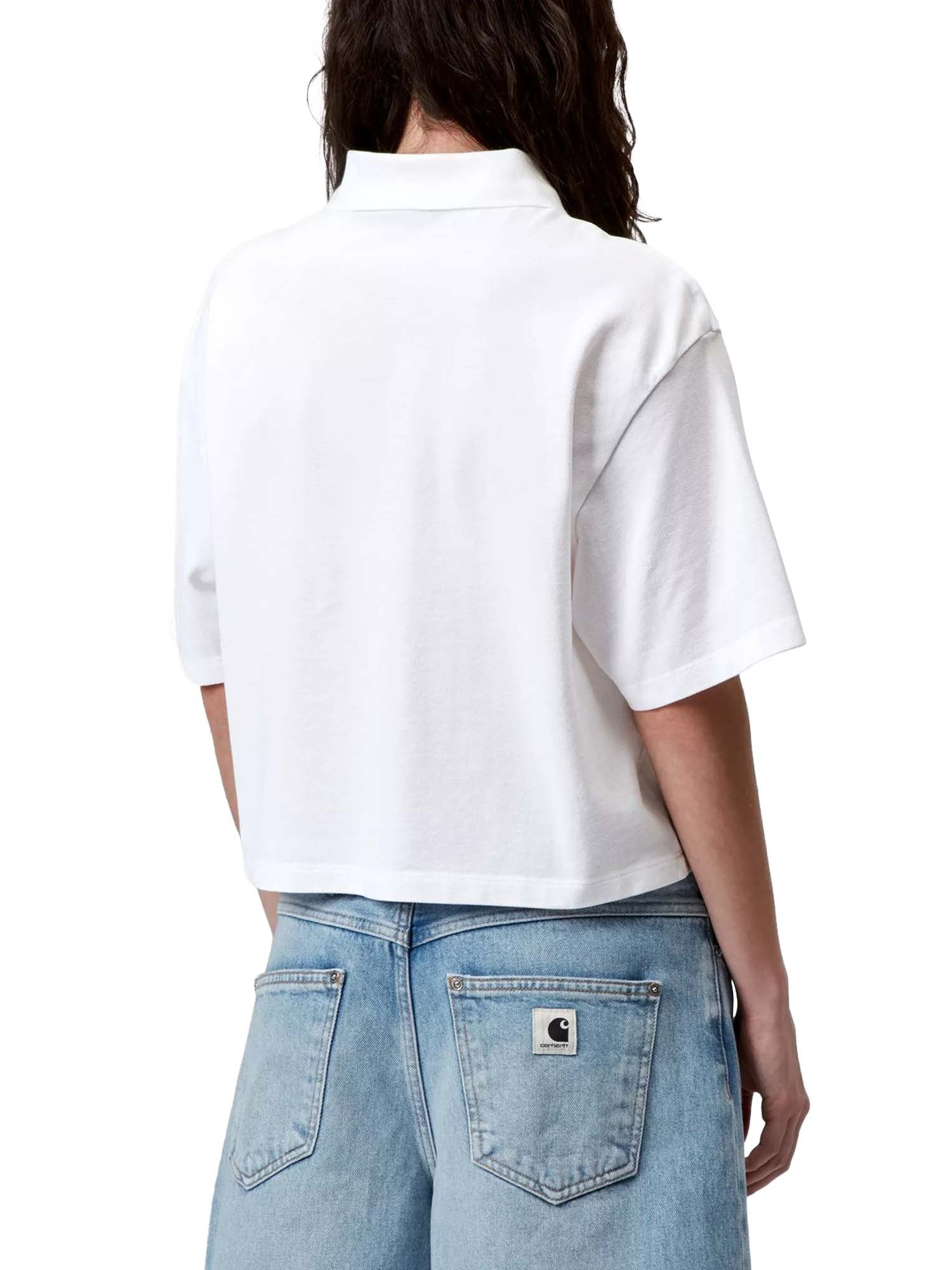 Carhartt Wip W' S/S Carhartt Script Polo T-Shirt Bianco