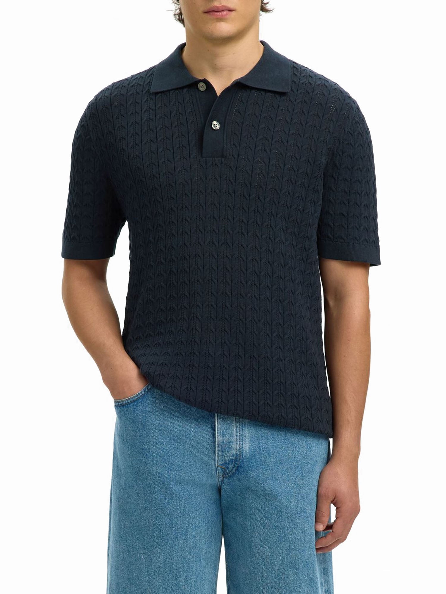 Selected Camica Polo in Maglia Blu