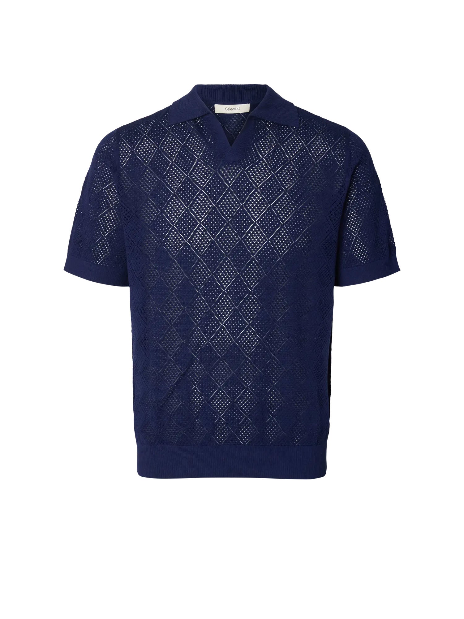 Selected Slharco ss knit structure open polo Blu