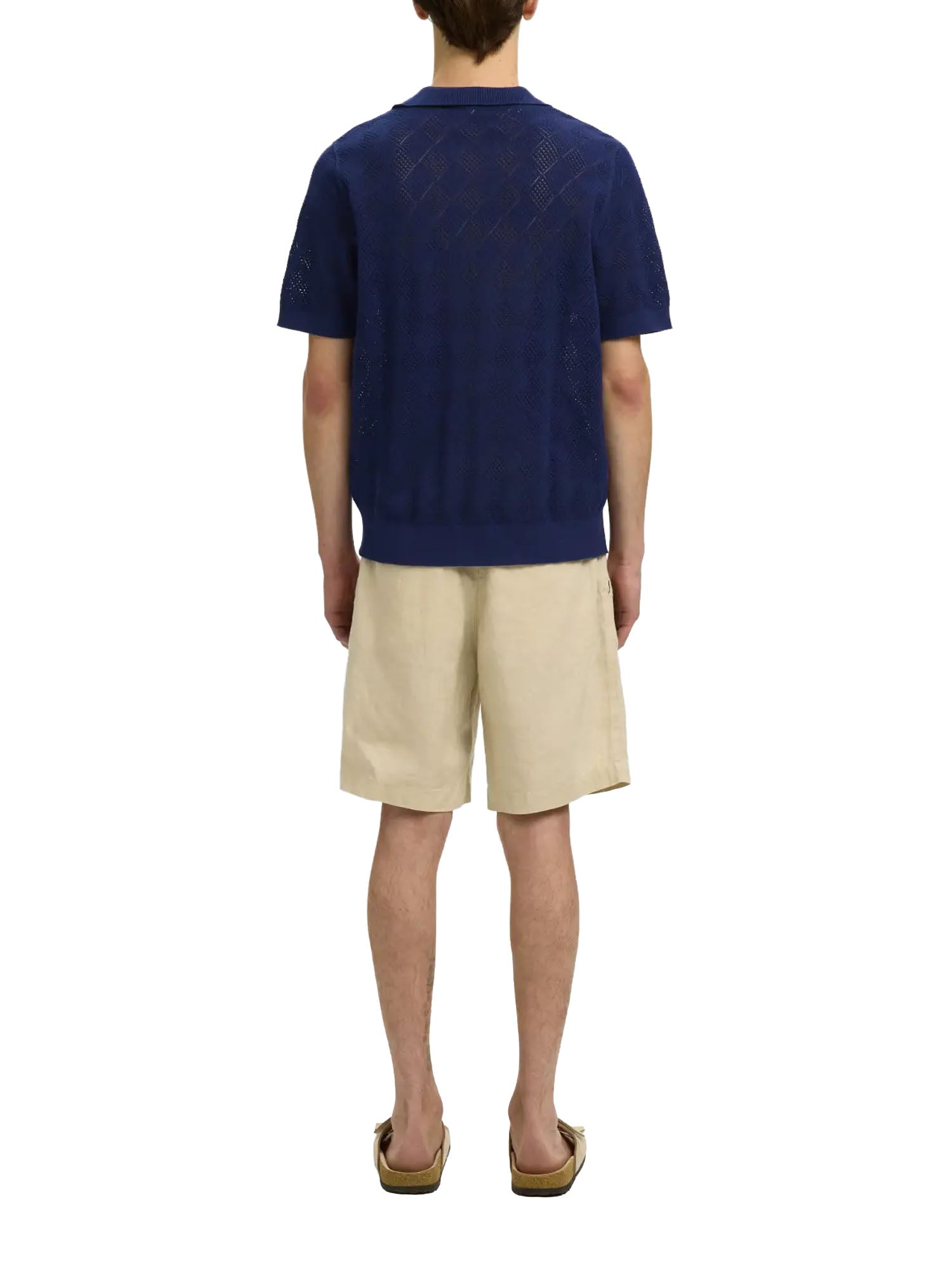 Selected Slharco ss knit structure open polo Blu