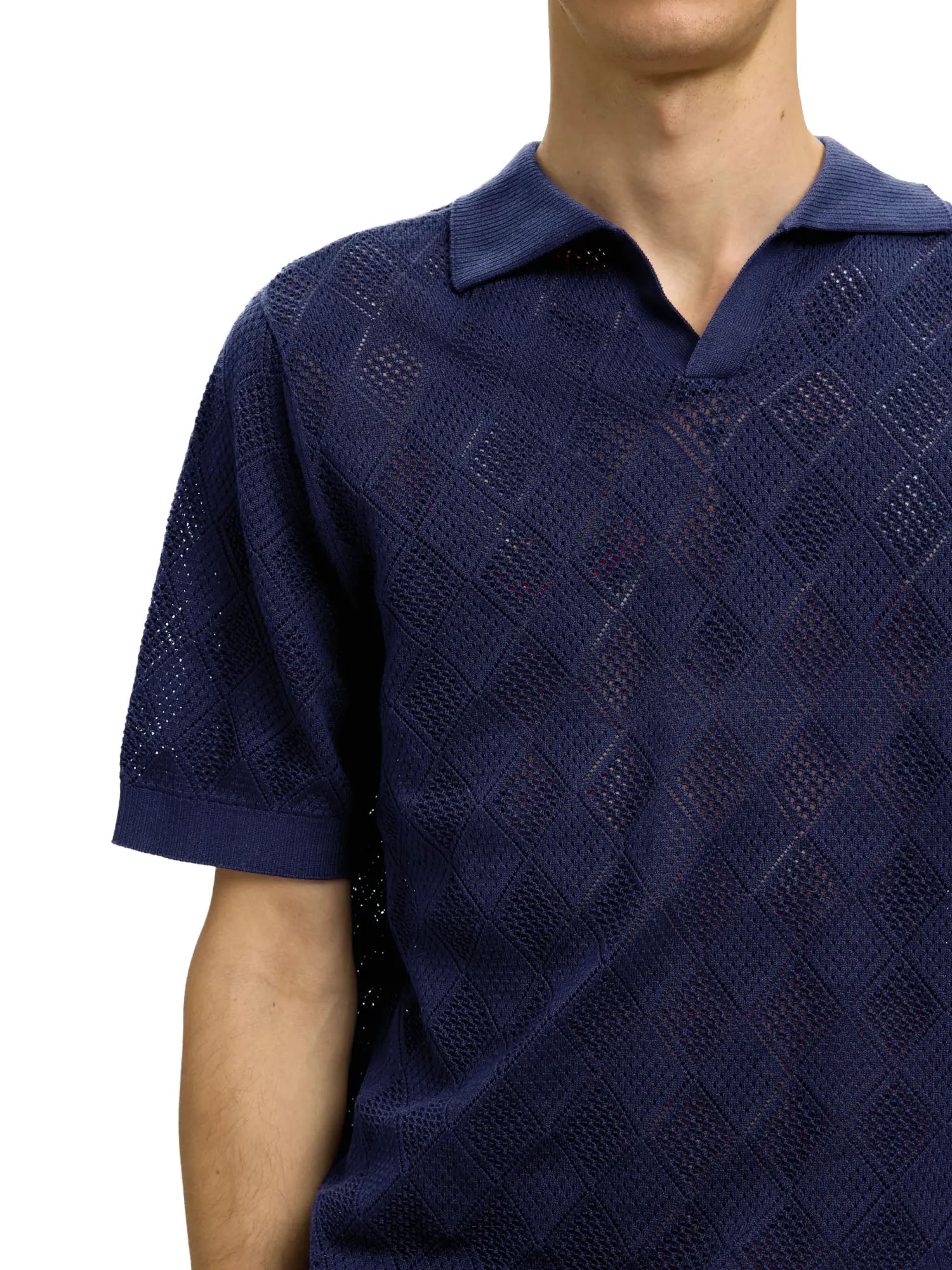 Selected Slharco ss knit structure open polo Blu