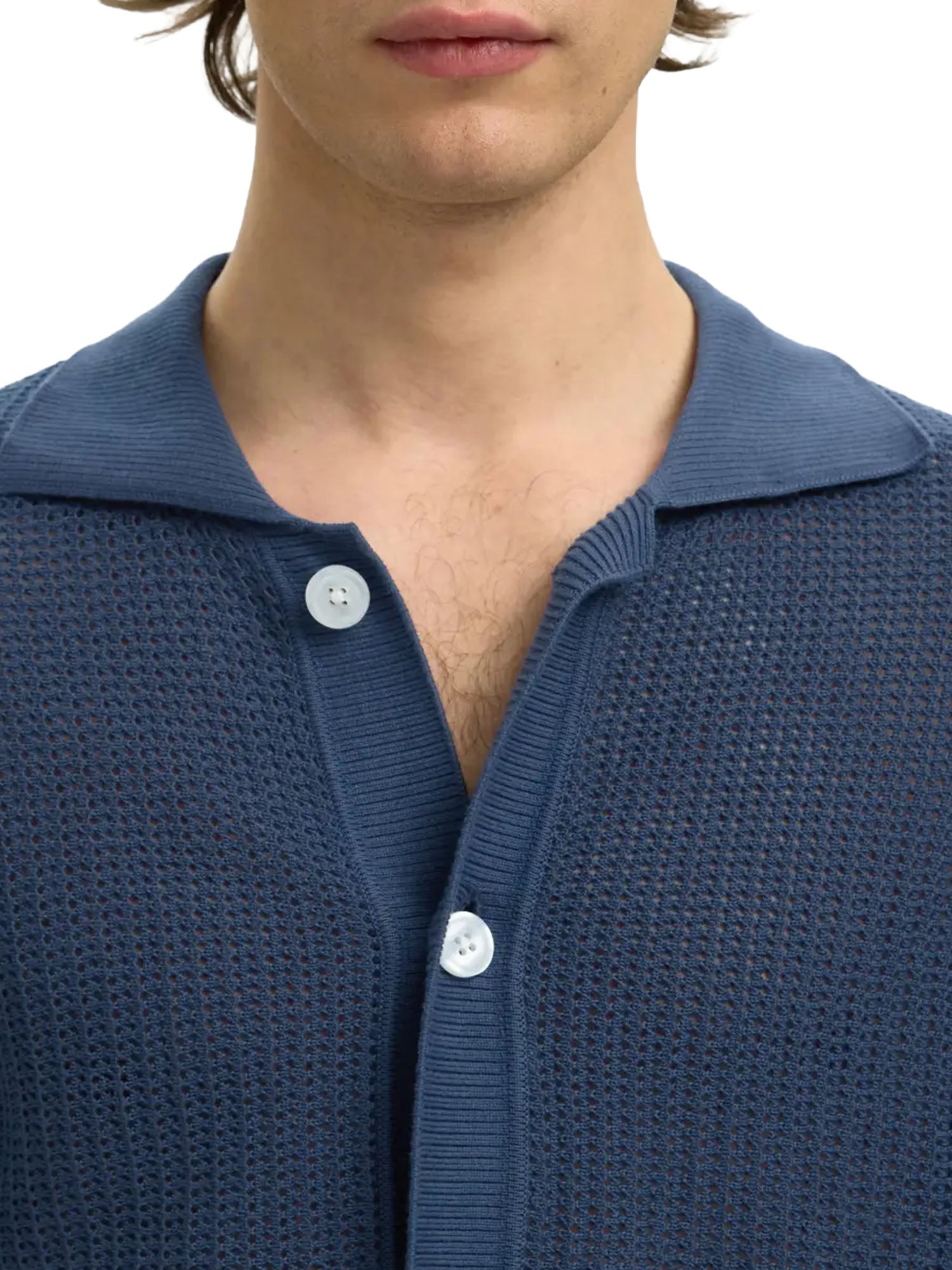 Selected Slhshane ss open struc polo cardigan Celeste