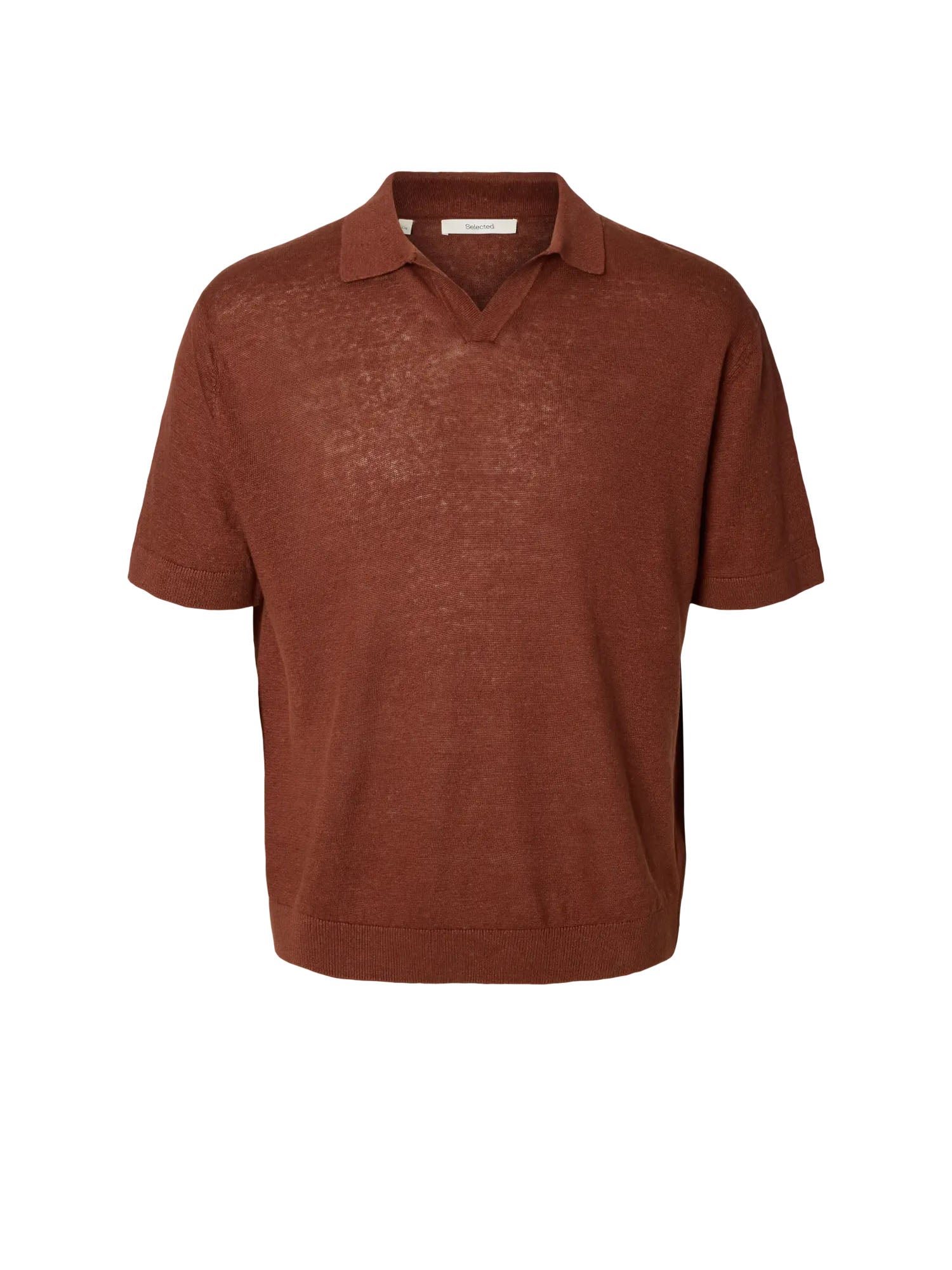 Selected Slhjerry linen ss open polo Marrone
