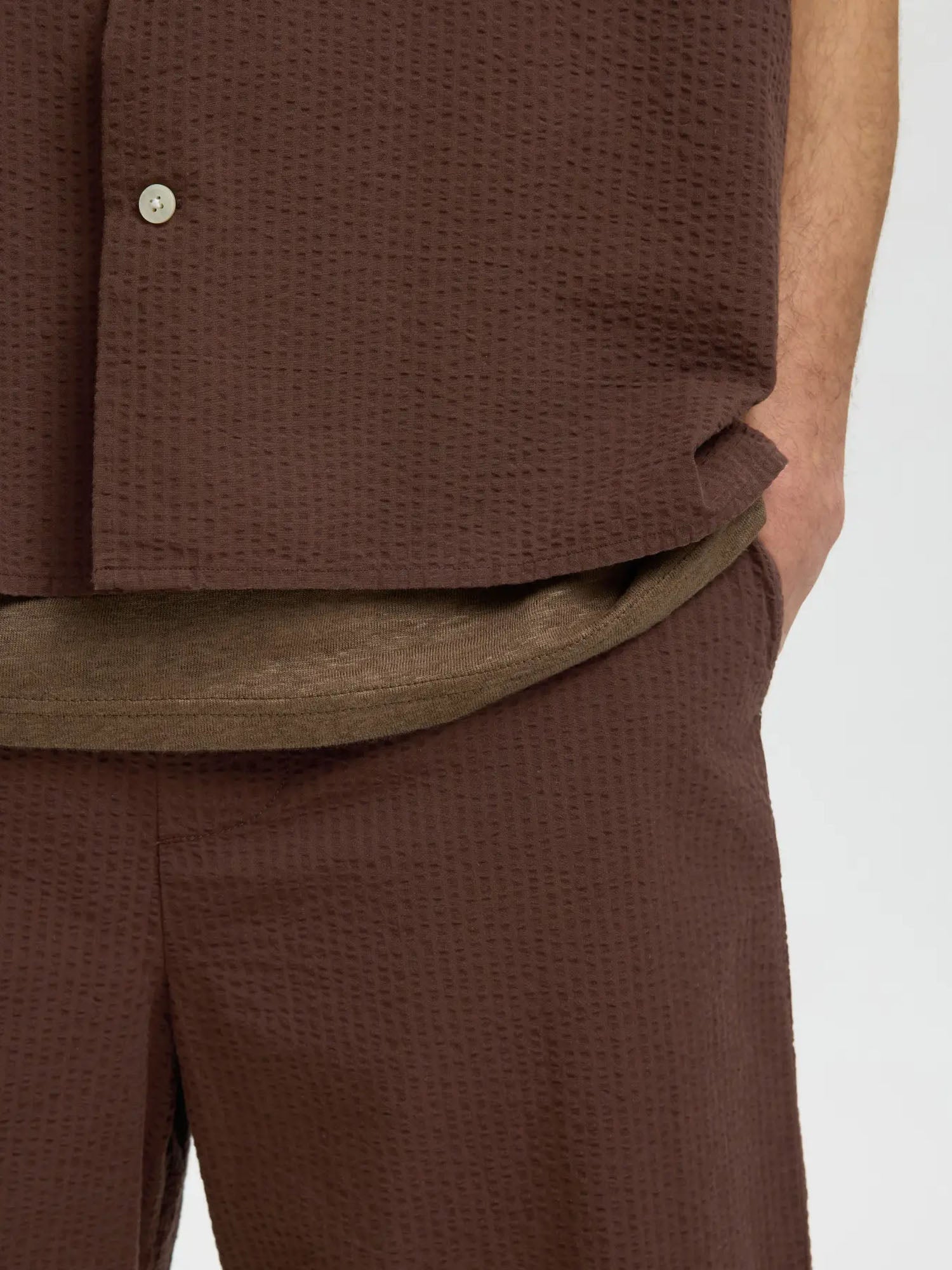 Selected Slhregstuart seersucker shorts Marrone