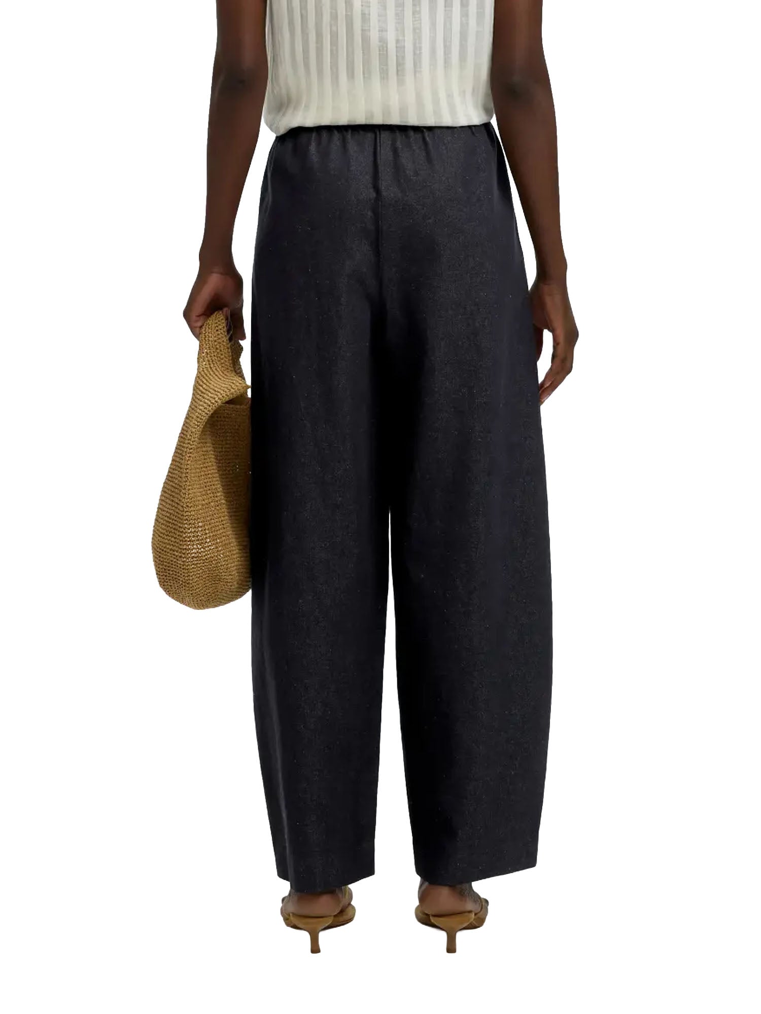 Selected Pantalone Slfloose barrel willow mw linen bld Blu