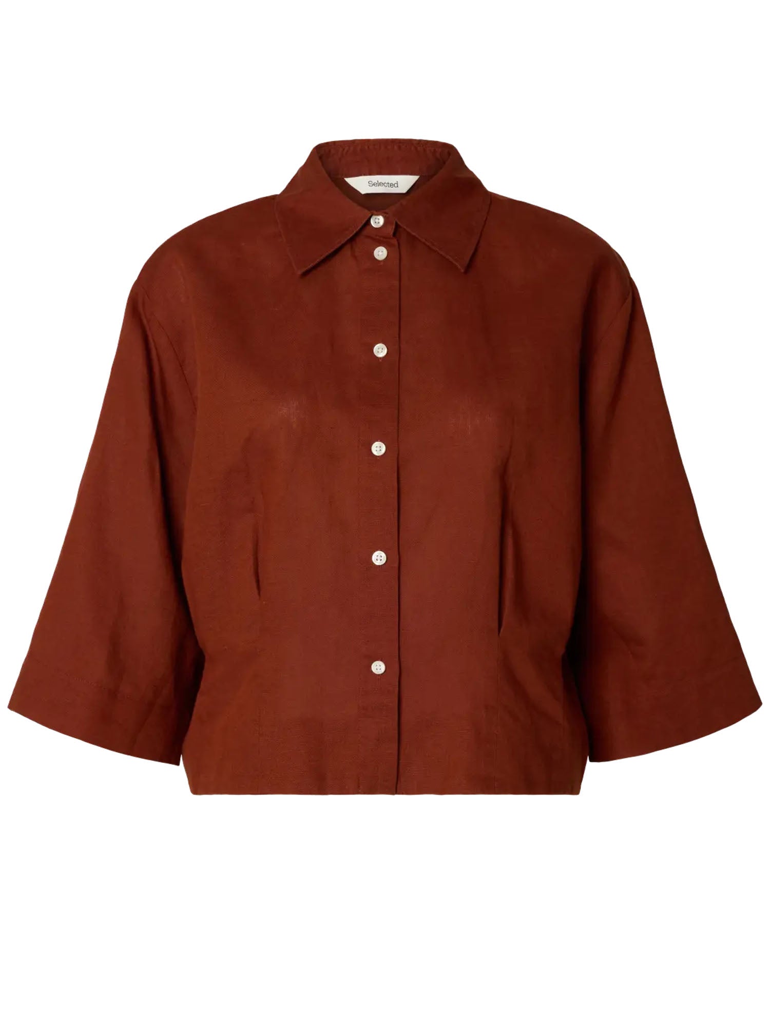Selected Camicia Slfcleo regular 3/4 cropped Marrone