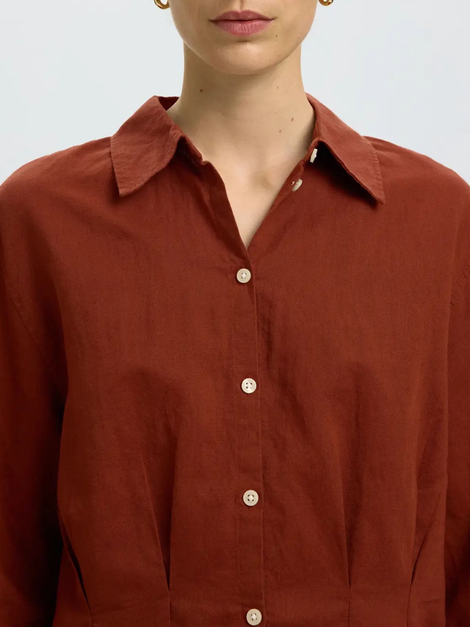 Selected Camicia Slfcleo regular 3/4 cropped Marrone