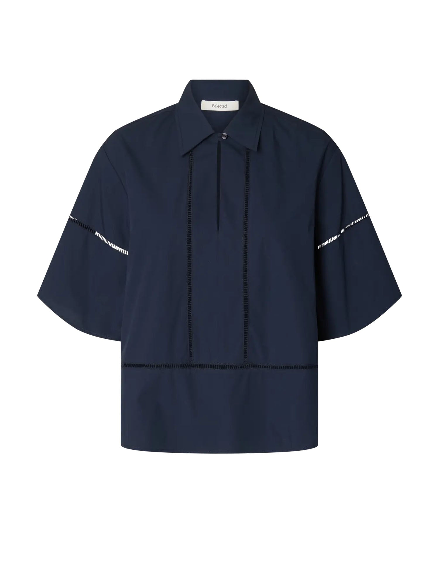 Selected Slfdelia 2/4 boxy ladder stitch top Blu