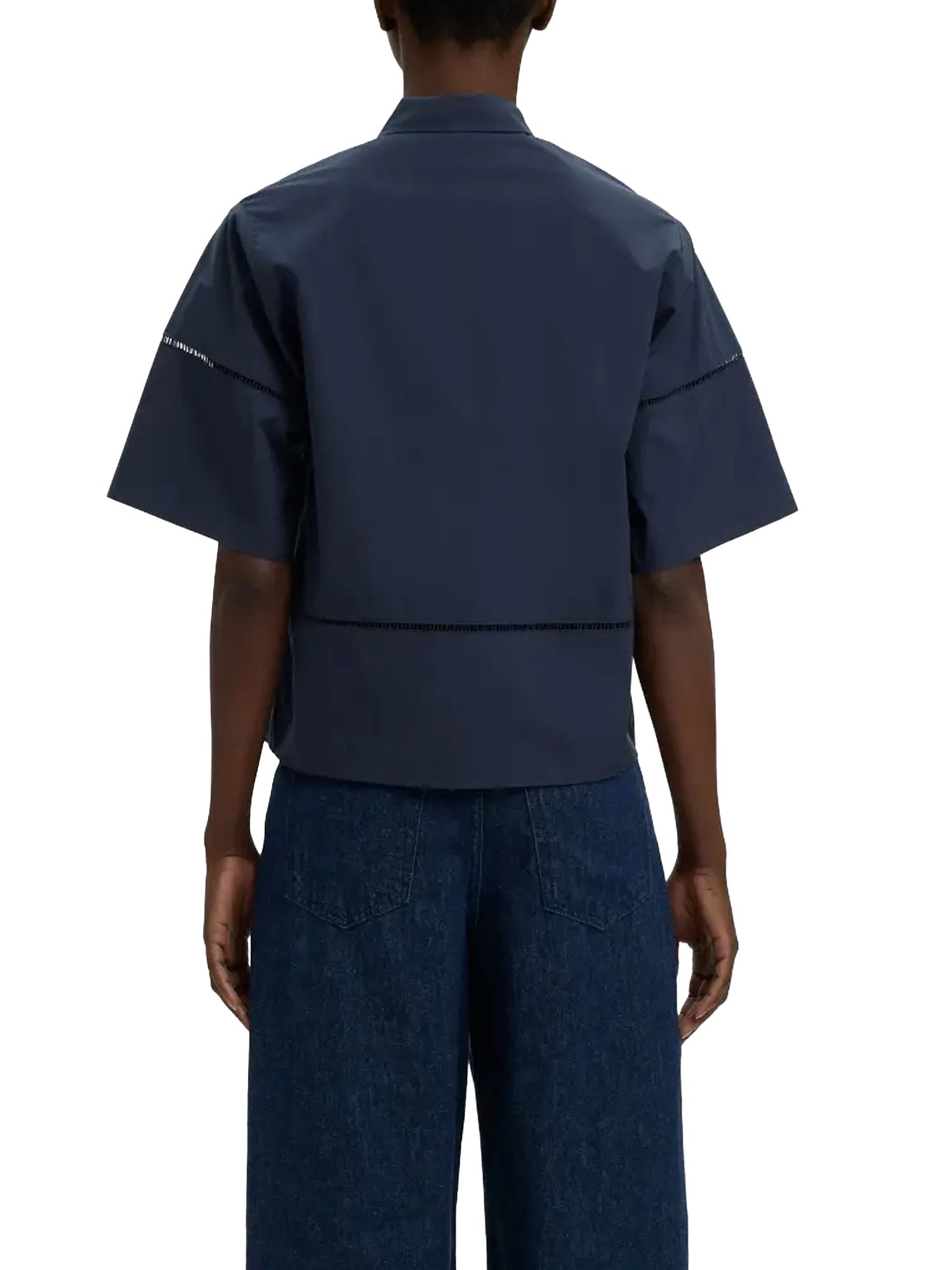 Selected Slfdelia 2/4 boxy ladder stitch top Blu