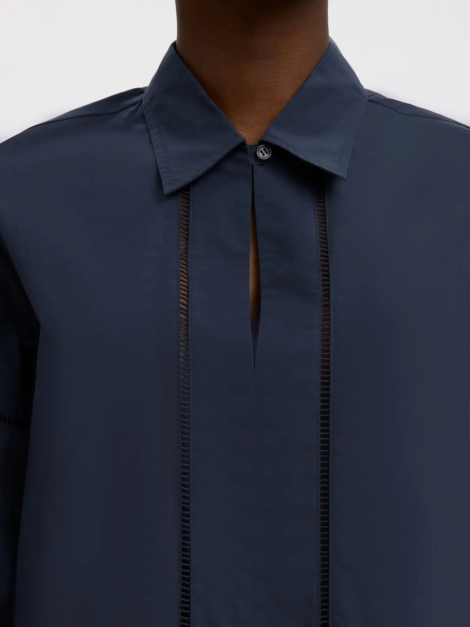 Selected Slfdelia 2/4 boxy ladder stitch top Blu
