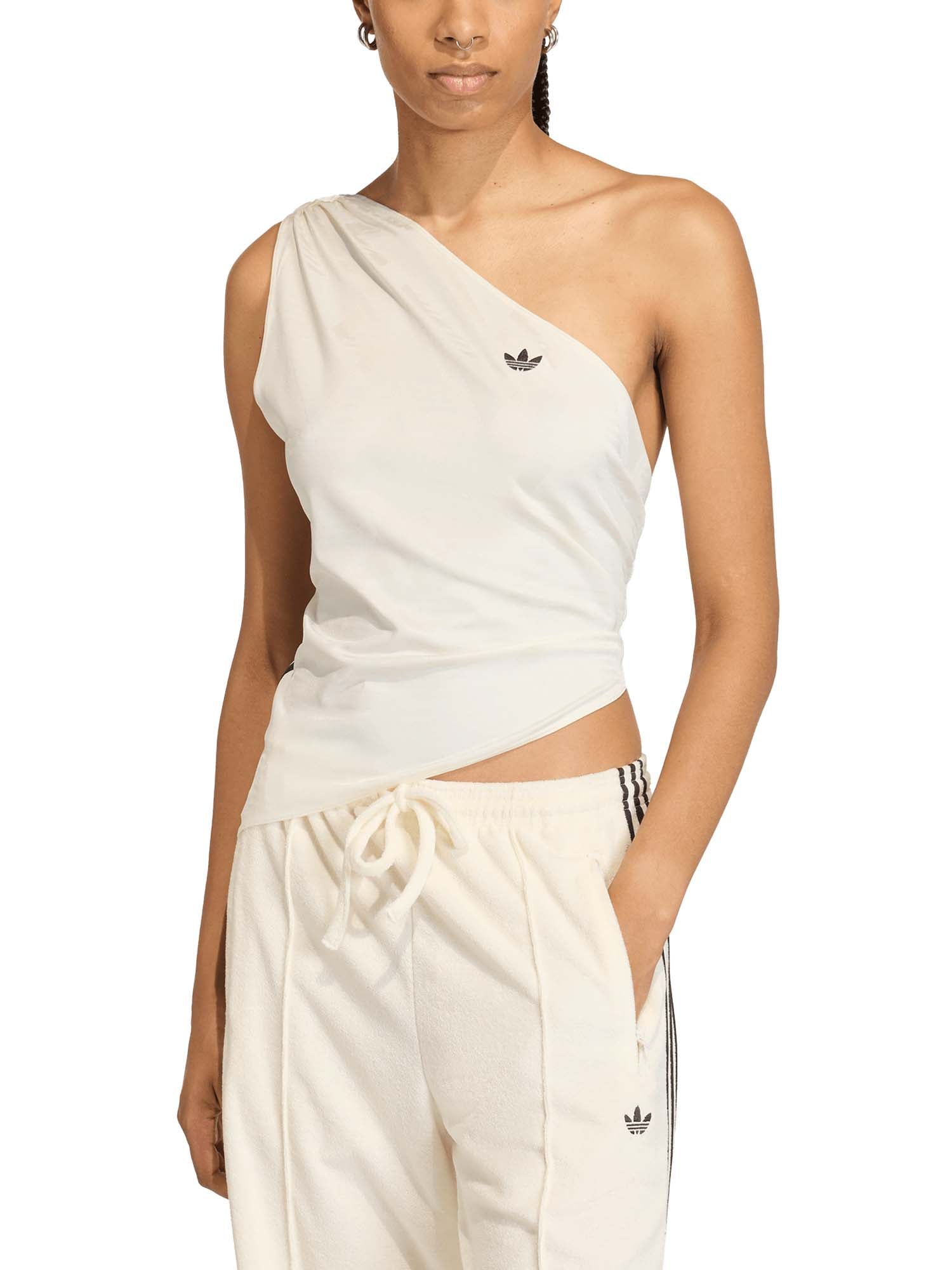 Adidas Top a spalla singola con ruches Bianco