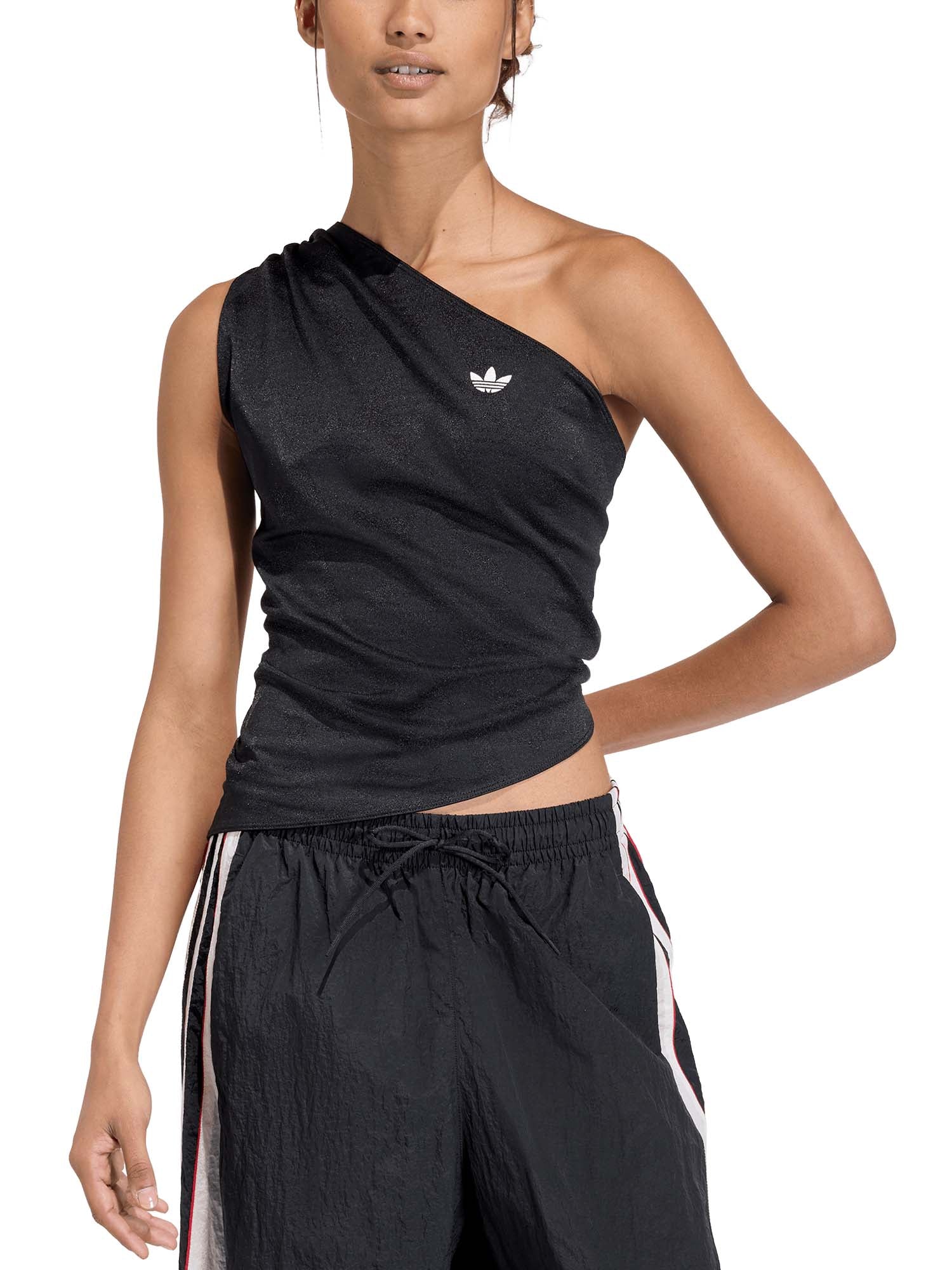 Adidas Top a spalla singola con ruches Nero