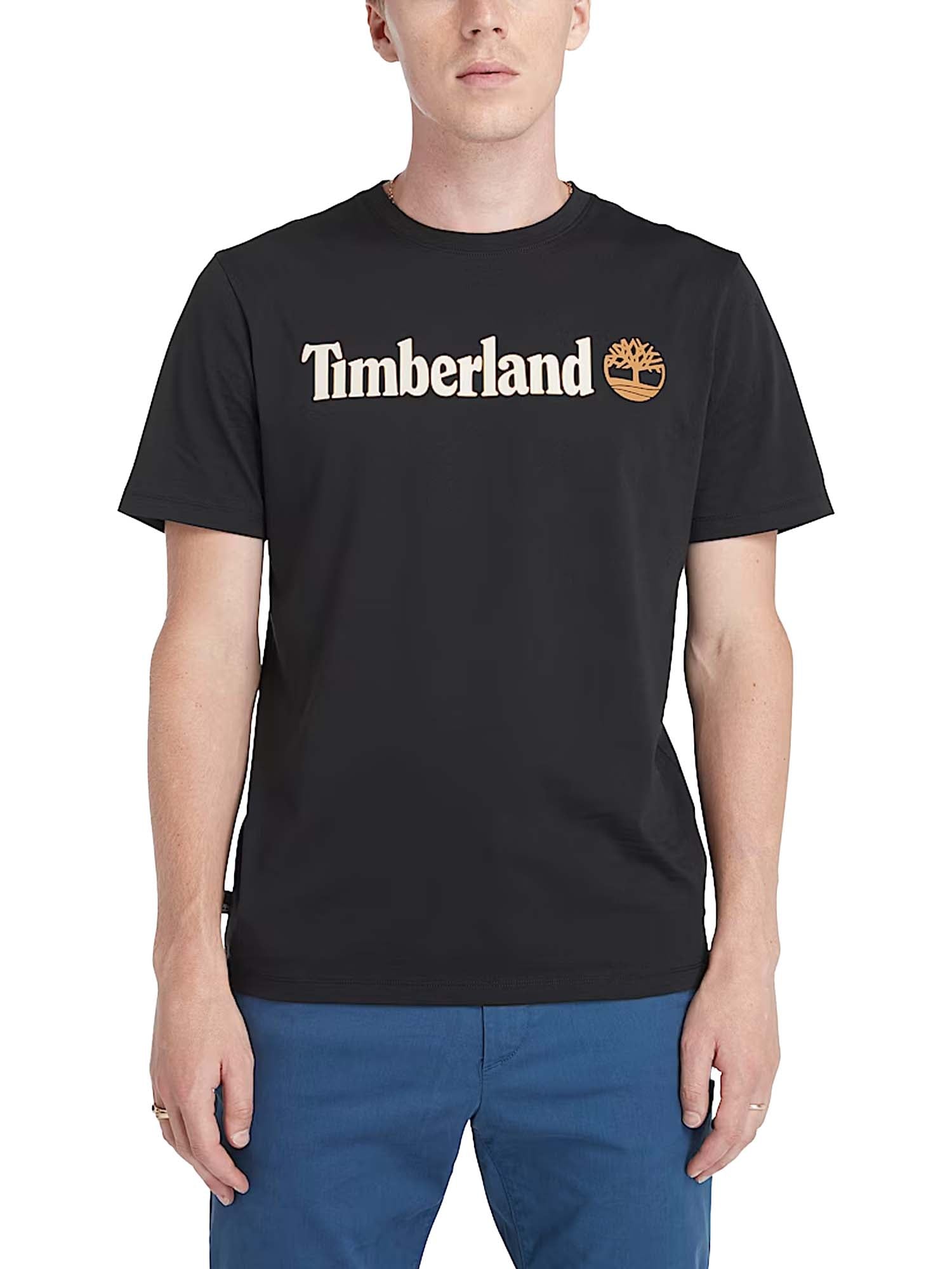 Timberland T-shirt a Maniche Corte con Logo Lineare Kennebec River Nero