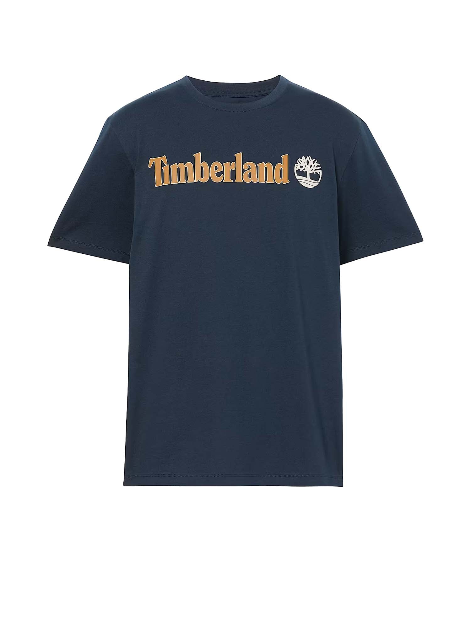 Timberland T-shirt a Maniche Corte con Logo Lineare Kennebec River Blu