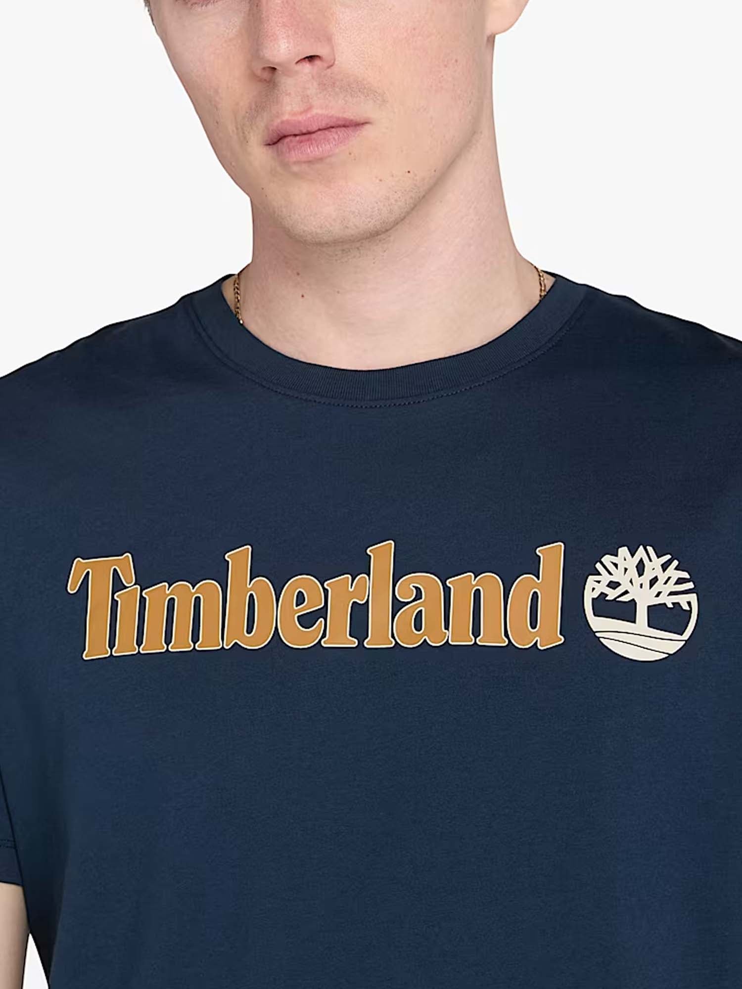 Timberland T-shirt a Maniche Corte con Logo Lineare Kennebec River Blu