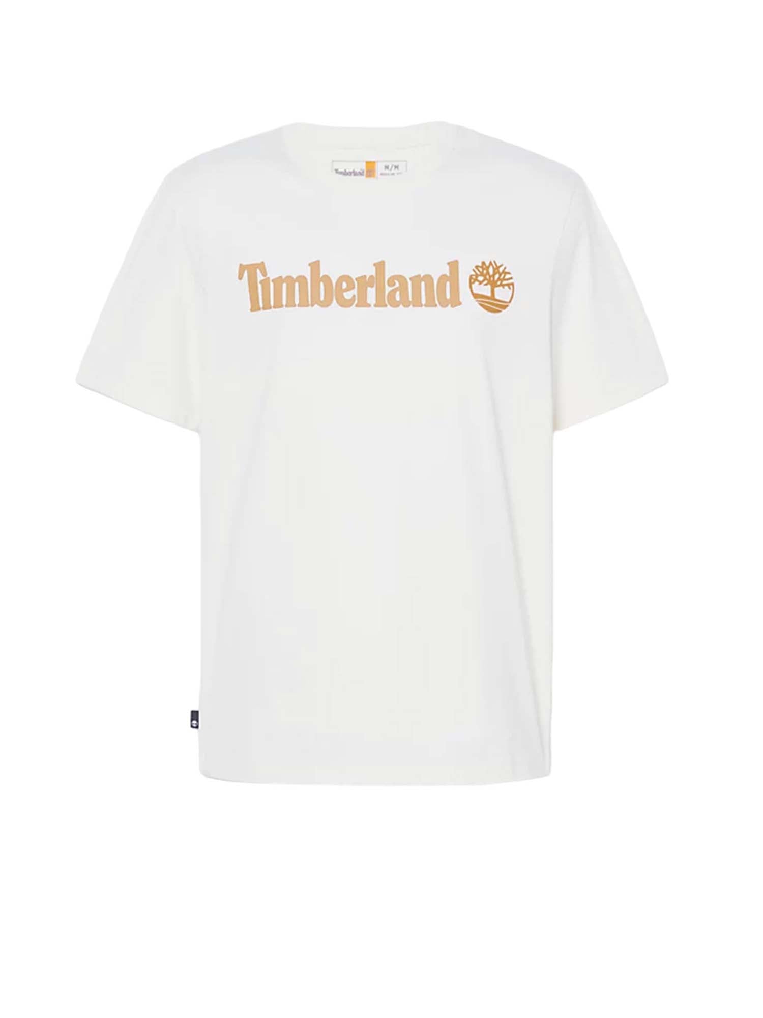 Timberland T-shirt a Maniche Corte con Logo Lineare Kennebec River Bianco