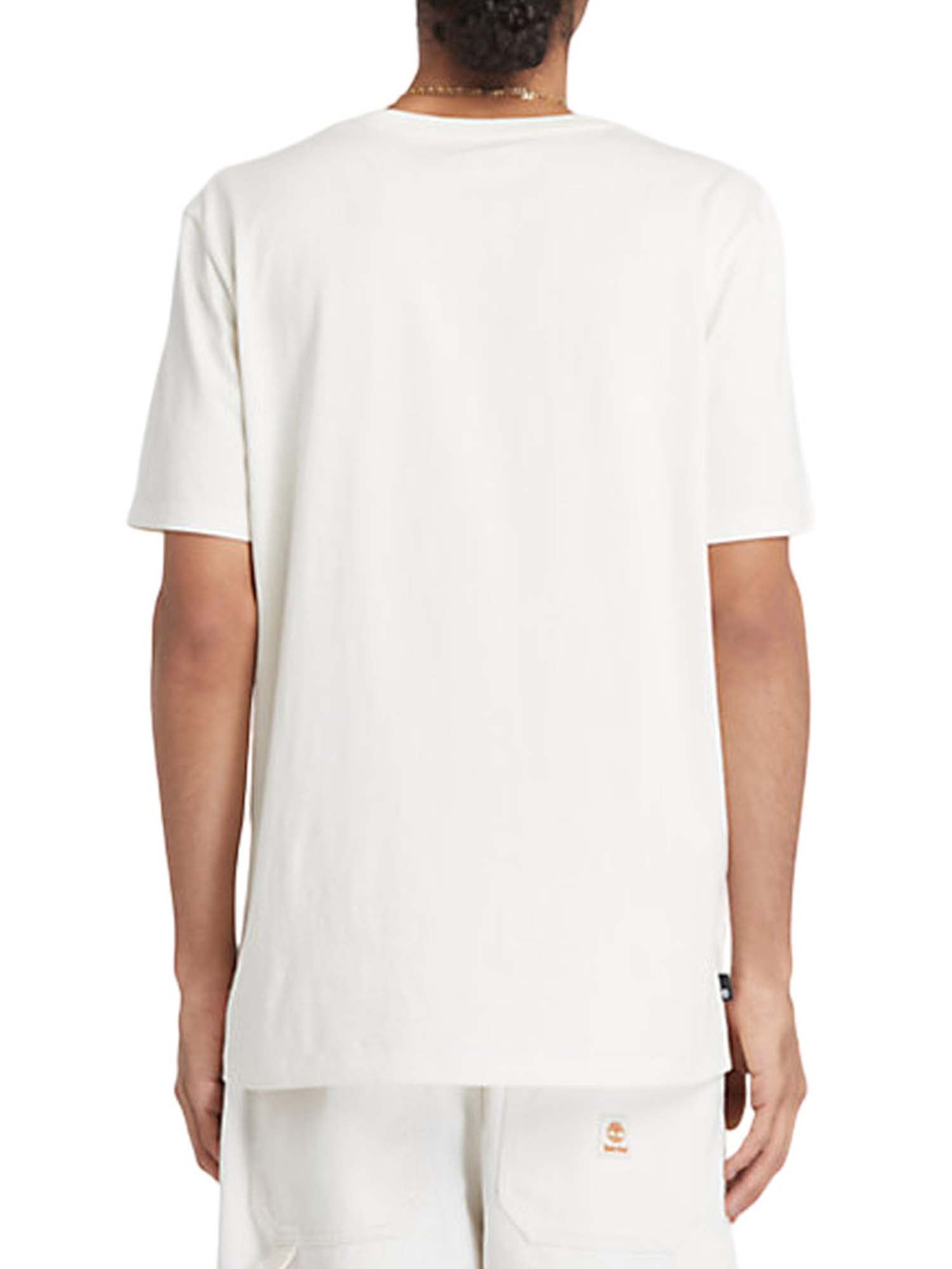 Timberland T-shirt a Maniche Corte con Logo Lineare Kennebec River Bianco