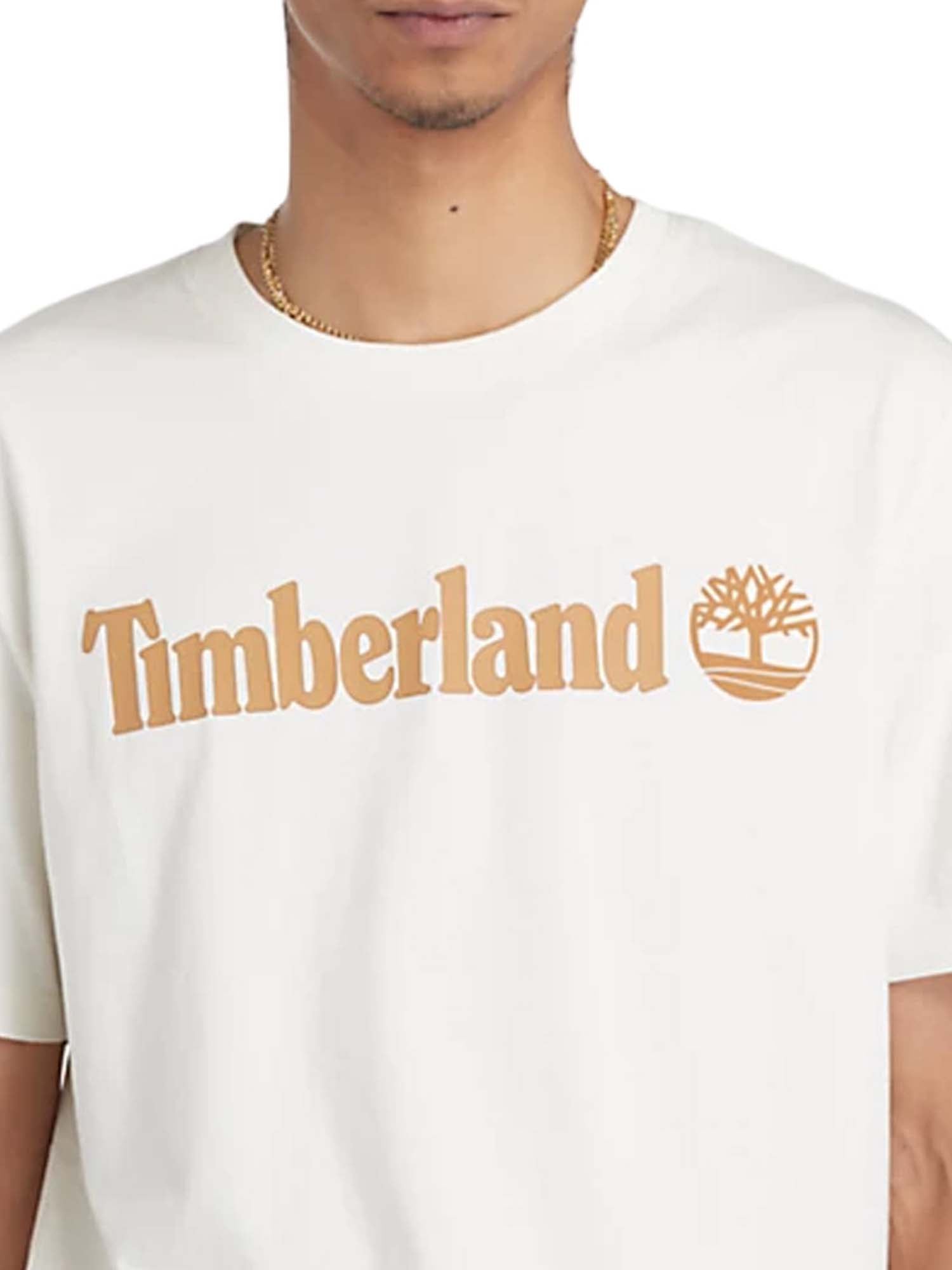 Timberland T-shirt a Maniche Corte con Logo Lineare Kennebec River Bianco