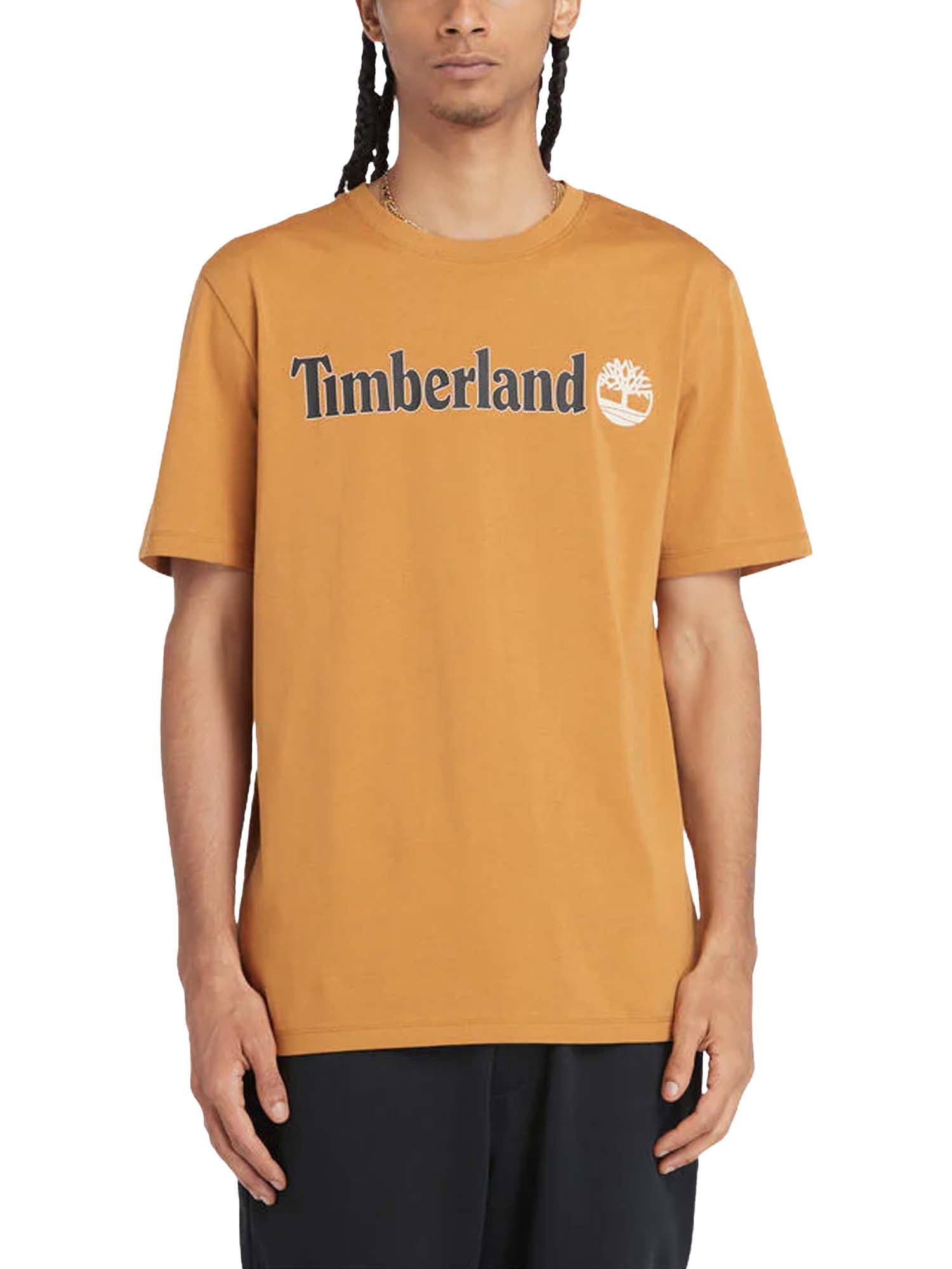 Timberland T-shirt a Maniche Corte con Logo Lineare Kennebec River Marrone