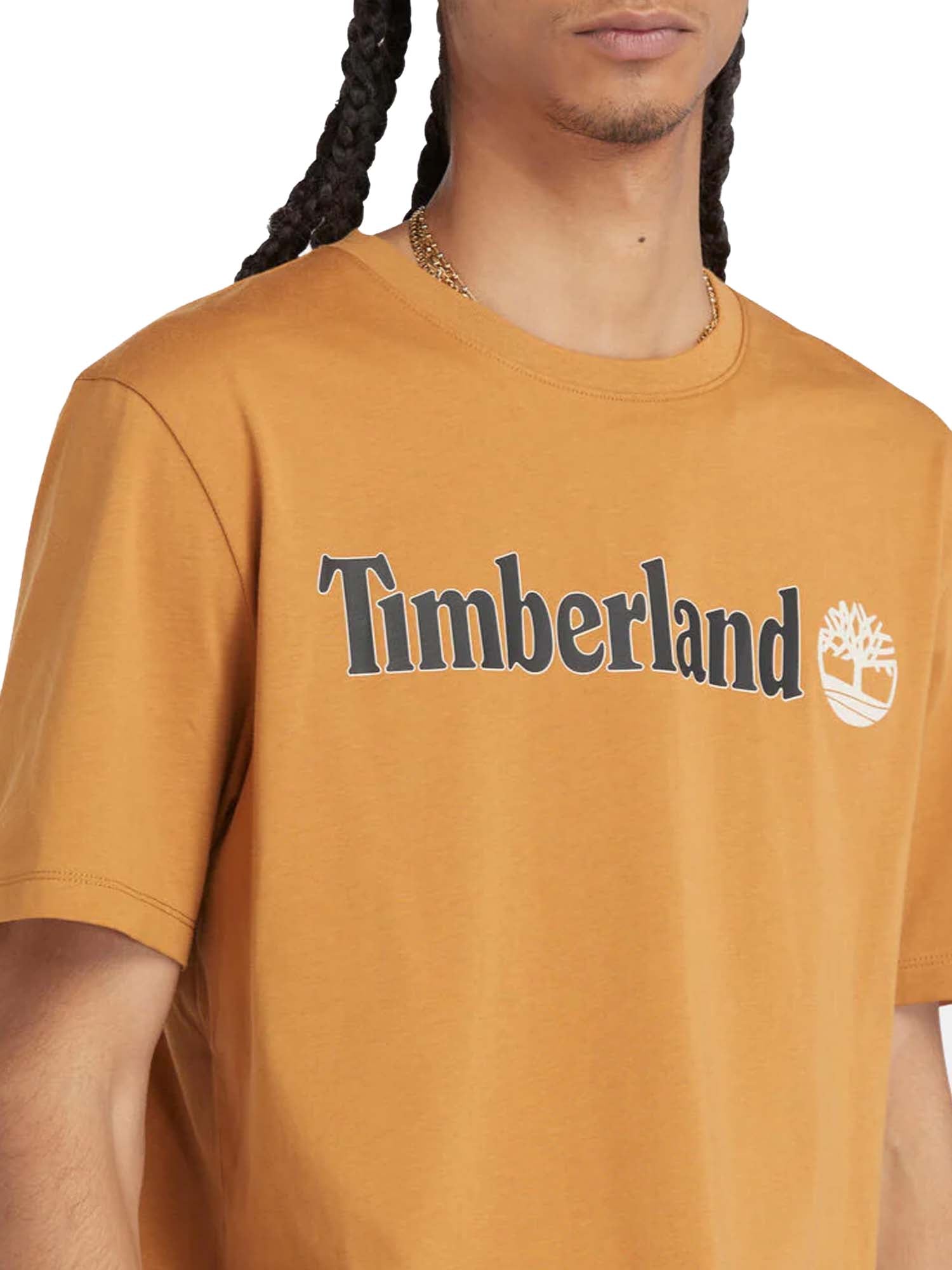 Timberland T-shirt a Maniche Corte con Logo Lineare Kennebec River Marrone