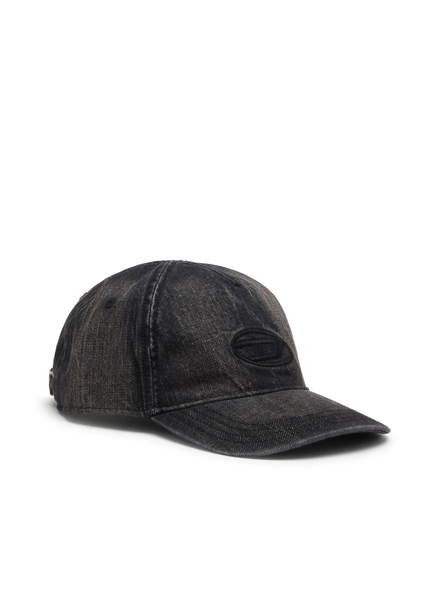Diesel Cappellino in denim con dettagli sfrangiati e logo ricamato Nero