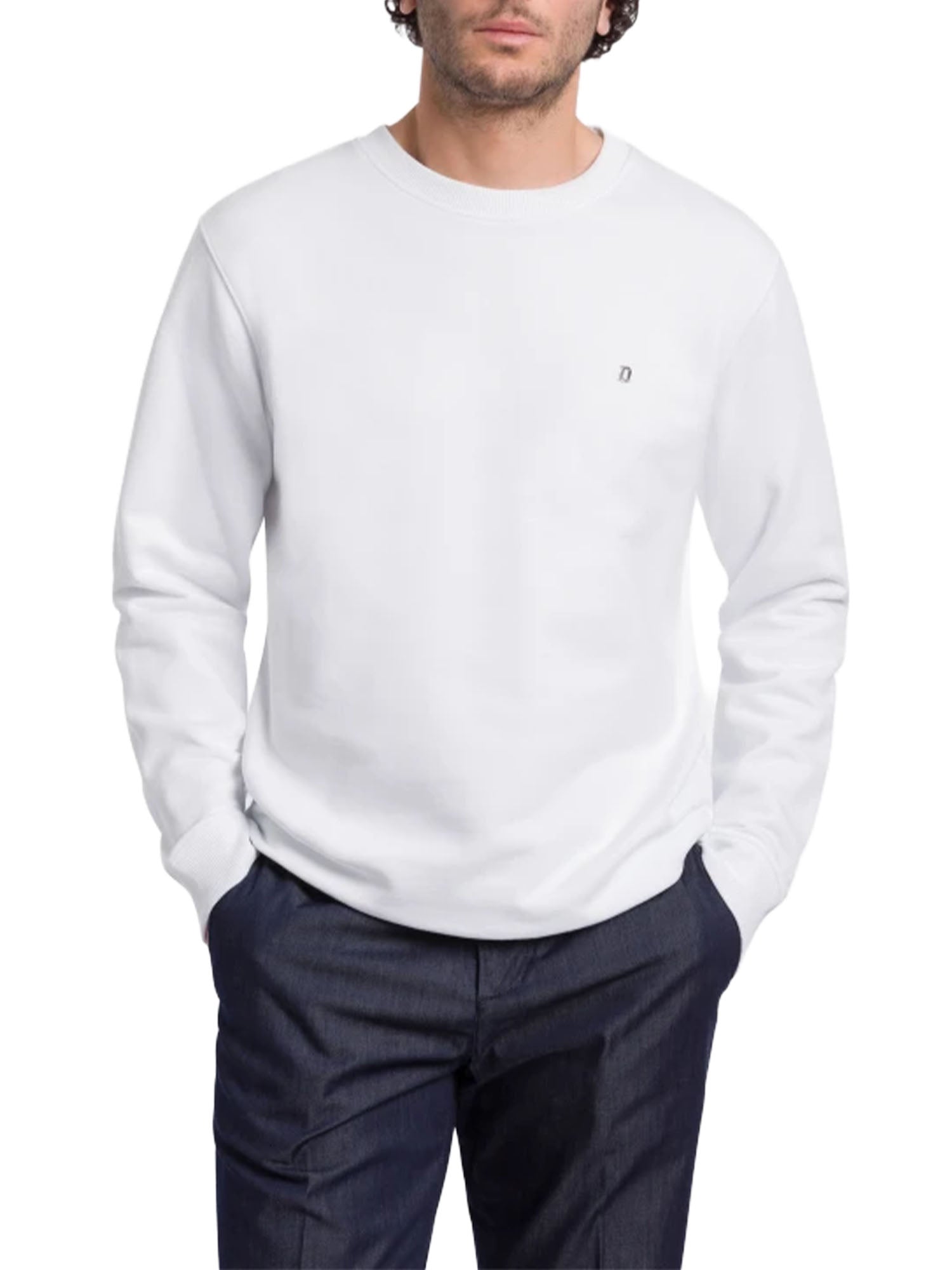 Dondup Felpa Girocollo Regular in Cotone Bianco