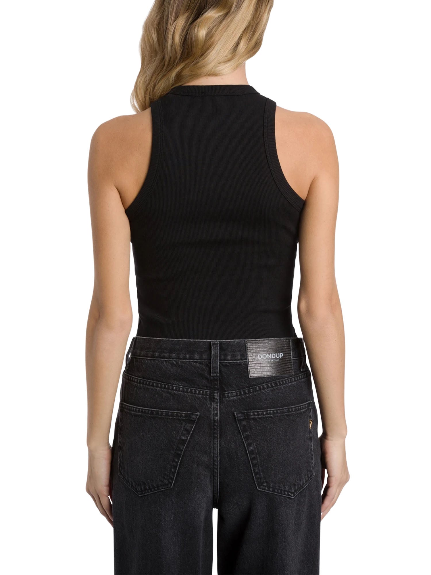 Dondup Canotta girocollo slim in costina di cotone Nero