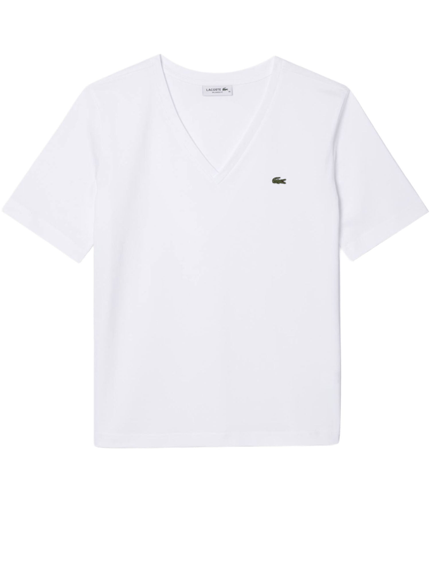 Lacoste T-shirt con scollo a V in morbido cotone Bianco