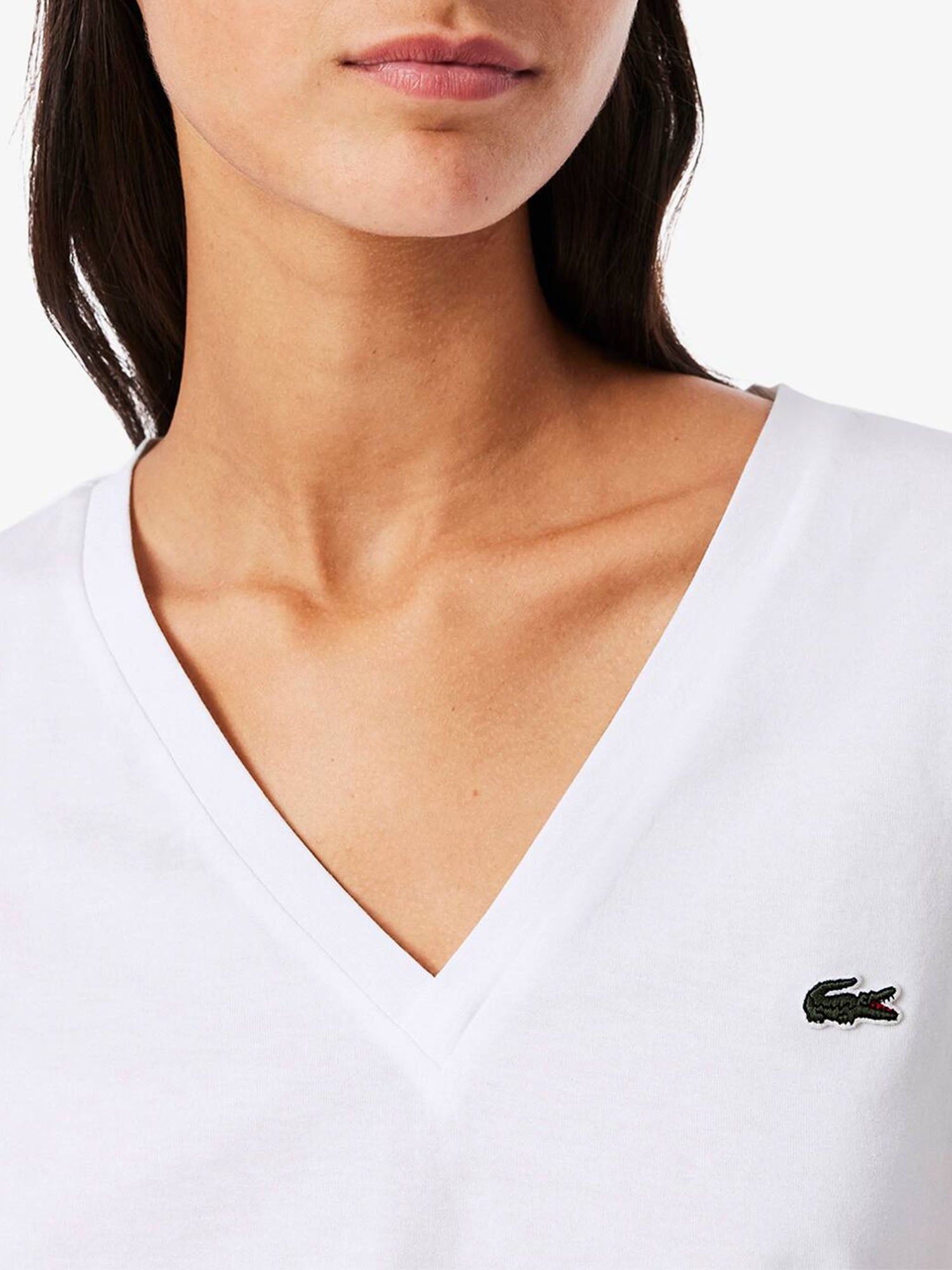 Lacoste T-shirt con scollo a V in morbido cotone Bianco