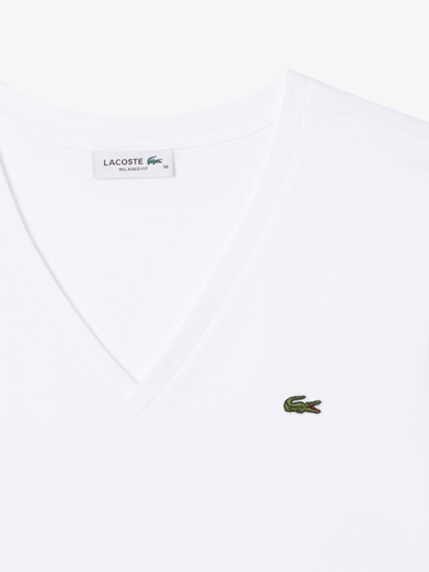 Lacoste T-shirt con scollo a V in morbido cotone Bianco