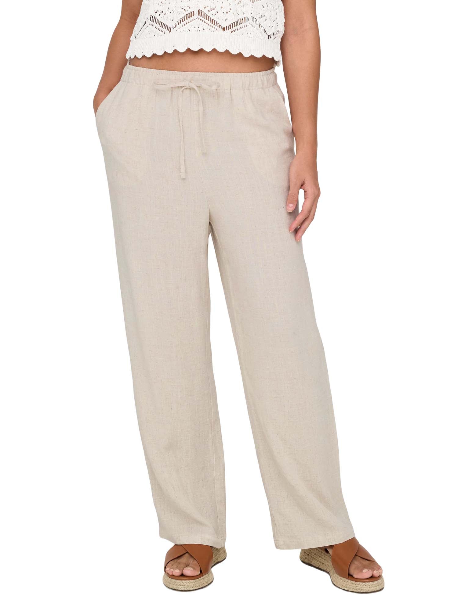 Only Pantaloni ONLSIESTA Straight Fit Lino Bianco