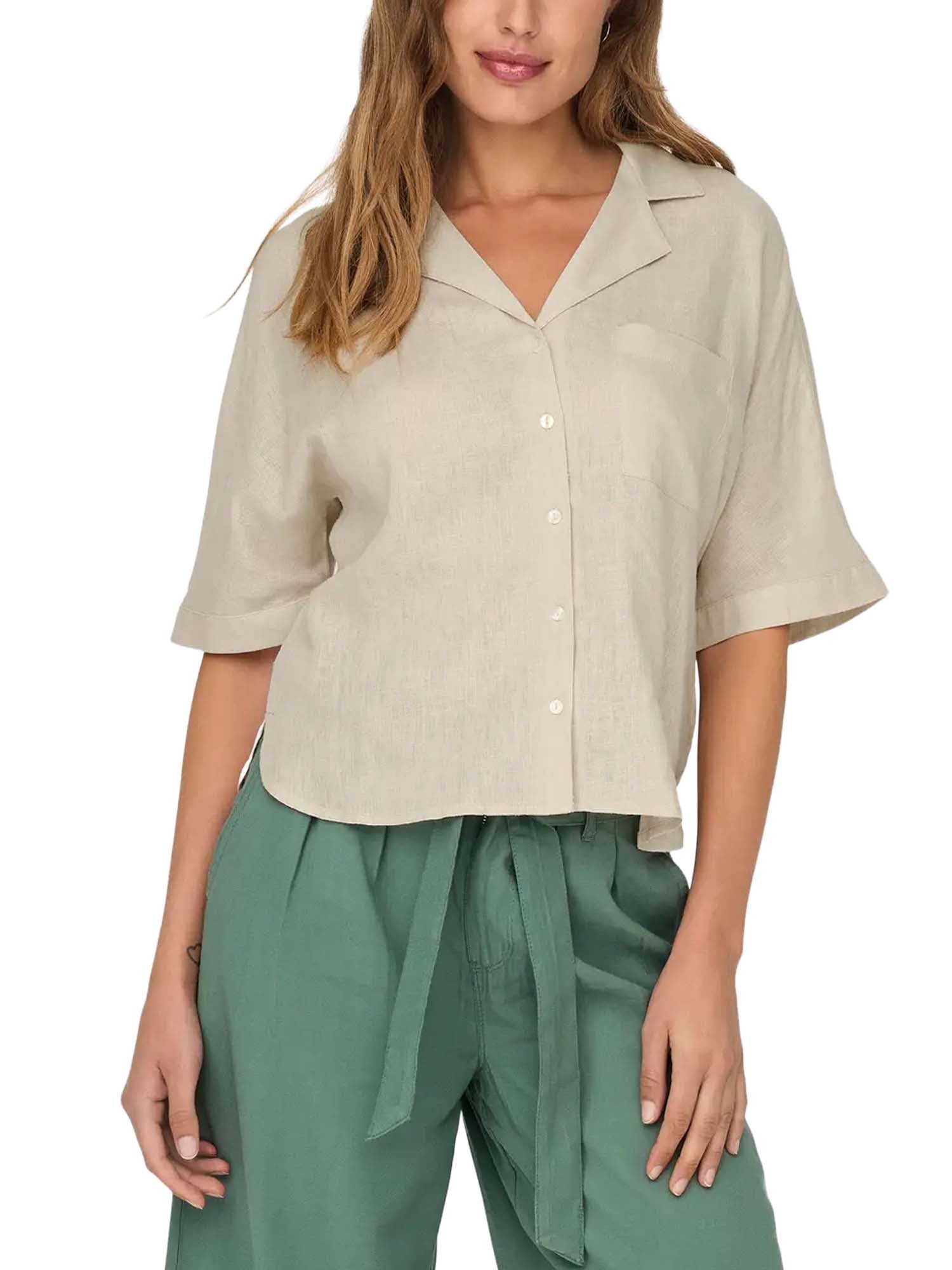 Only Camicia Onlbruxelles Lino Bianco