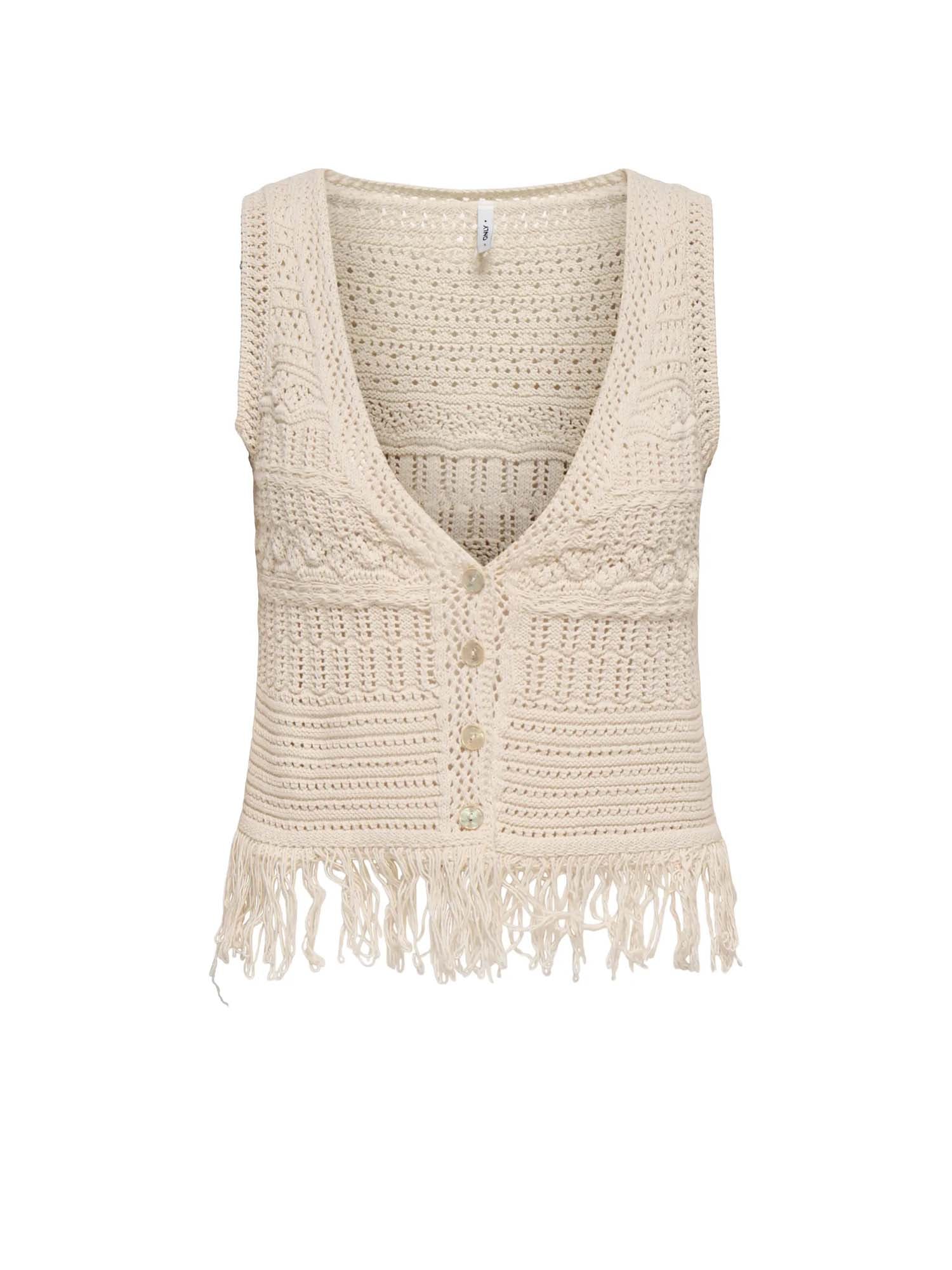 Only Onlalix Sl Fringe Waistcoat Knt Beige
