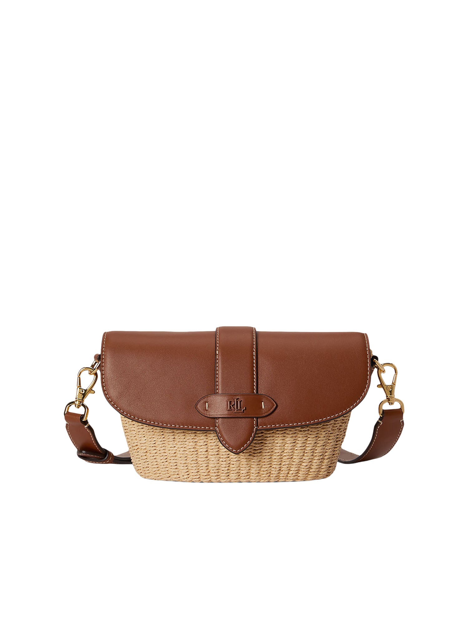 Lauren Ralph Lauren Borsa a Tracolla Piccola Lynden in Paglia e Pelle Marrone