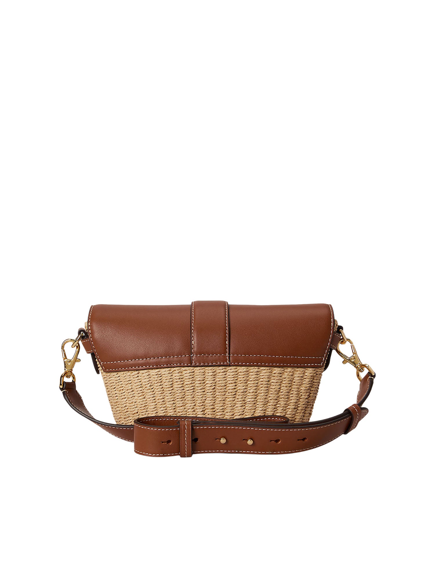 Lauren Ralph Lauren Borsa a Tracolla Piccola Lynden in Paglia e Pelle Marrone