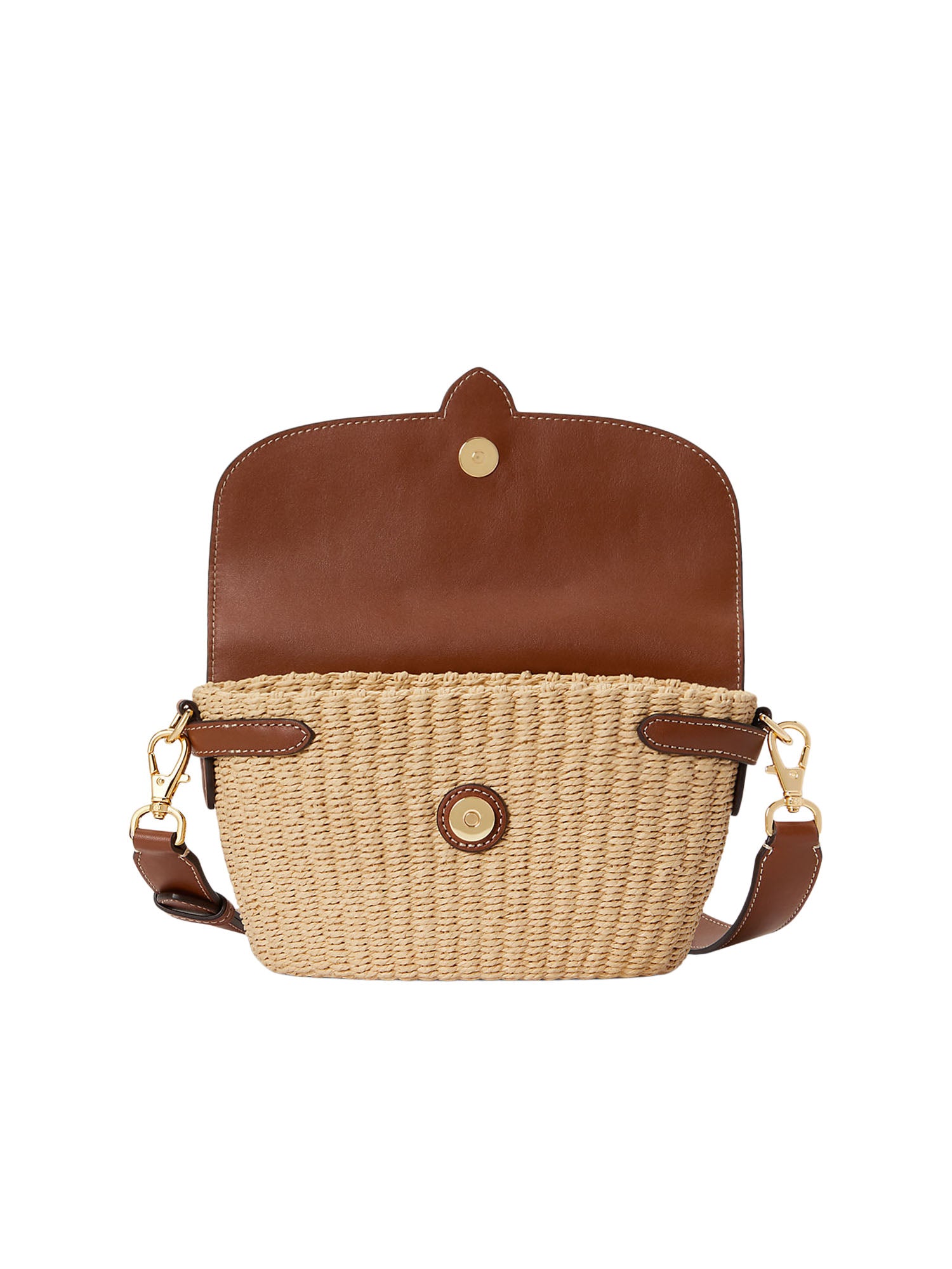 Lauren Ralph Lauren Borsa a Tracolla Piccola Lynden in Paglia e Pelle Marrone