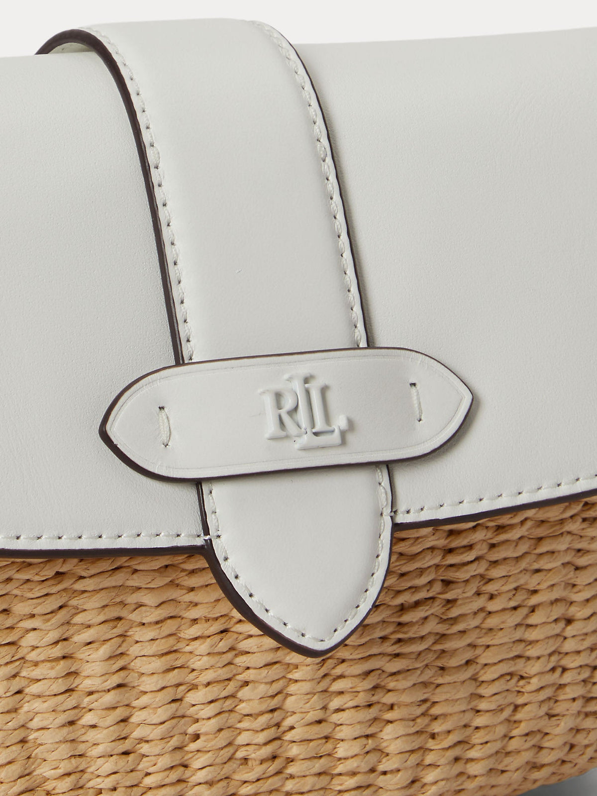 Lauren Ralph Lauren Borsa a Tracolla Piccola Lynden in Paglia e Pelle Bianco