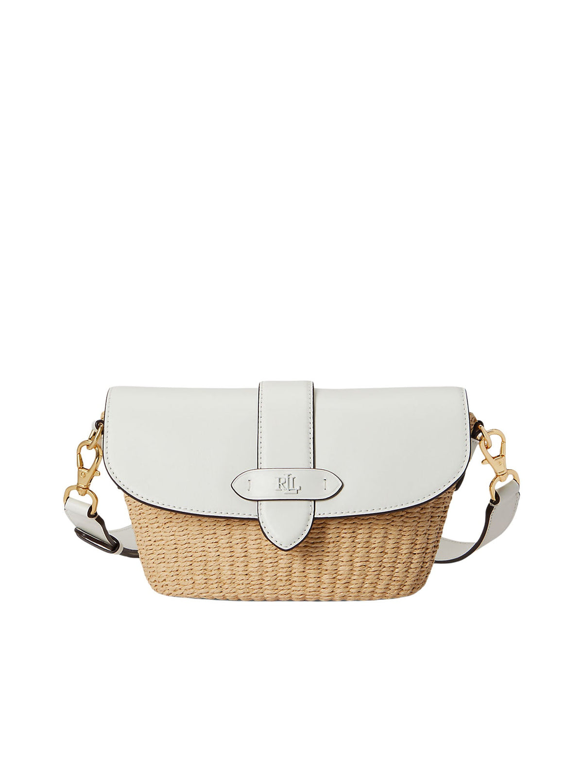 Lauren Ralph Lauren Borsa a Tracolla Piccola Lynden in Paglia e Pelle Bianco