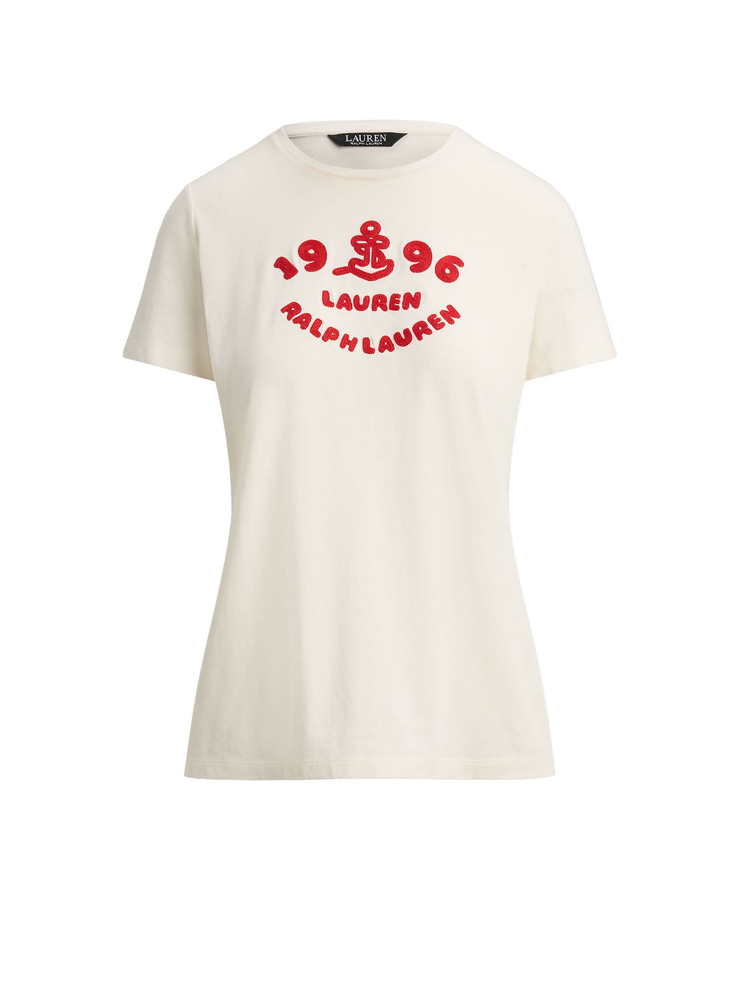 Lauren Ralph Lauren T-shirt in Jersey di cotone con Logo Ricamato Bianco