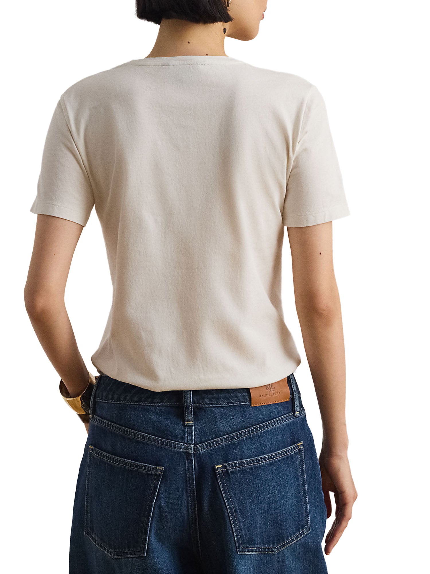 Lauren Ralph Lauren T-shirt in Jersey di cotone con Logo Ricamato Bianco