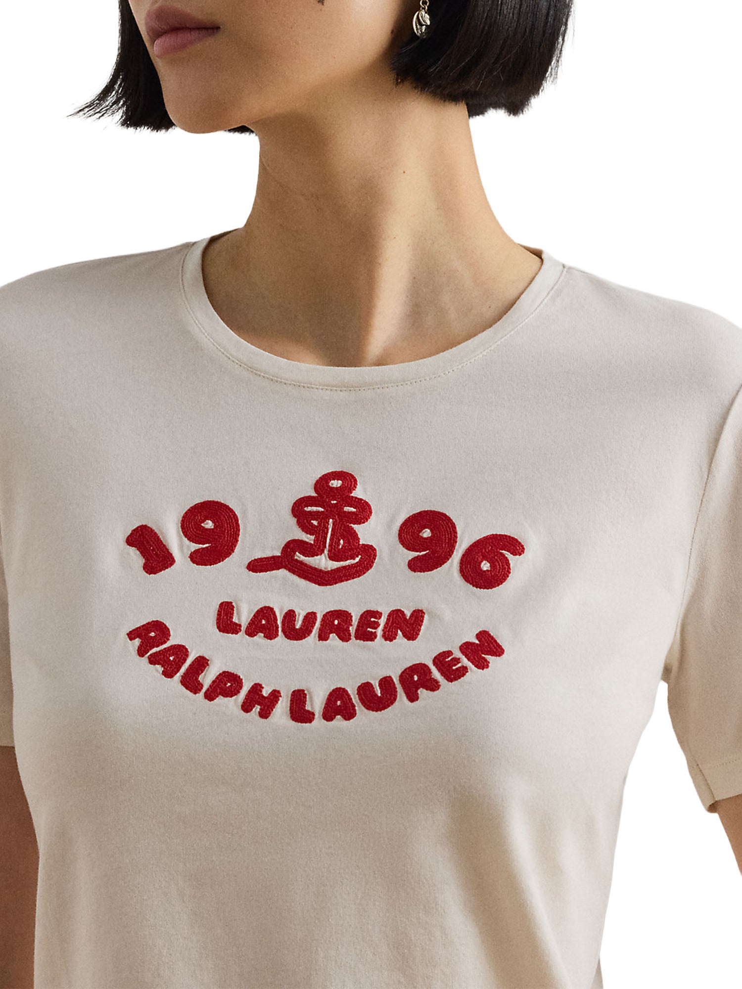 Lauren Ralph Lauren T-shirt in Jersey di cotone con Logo Ricamato Bianco