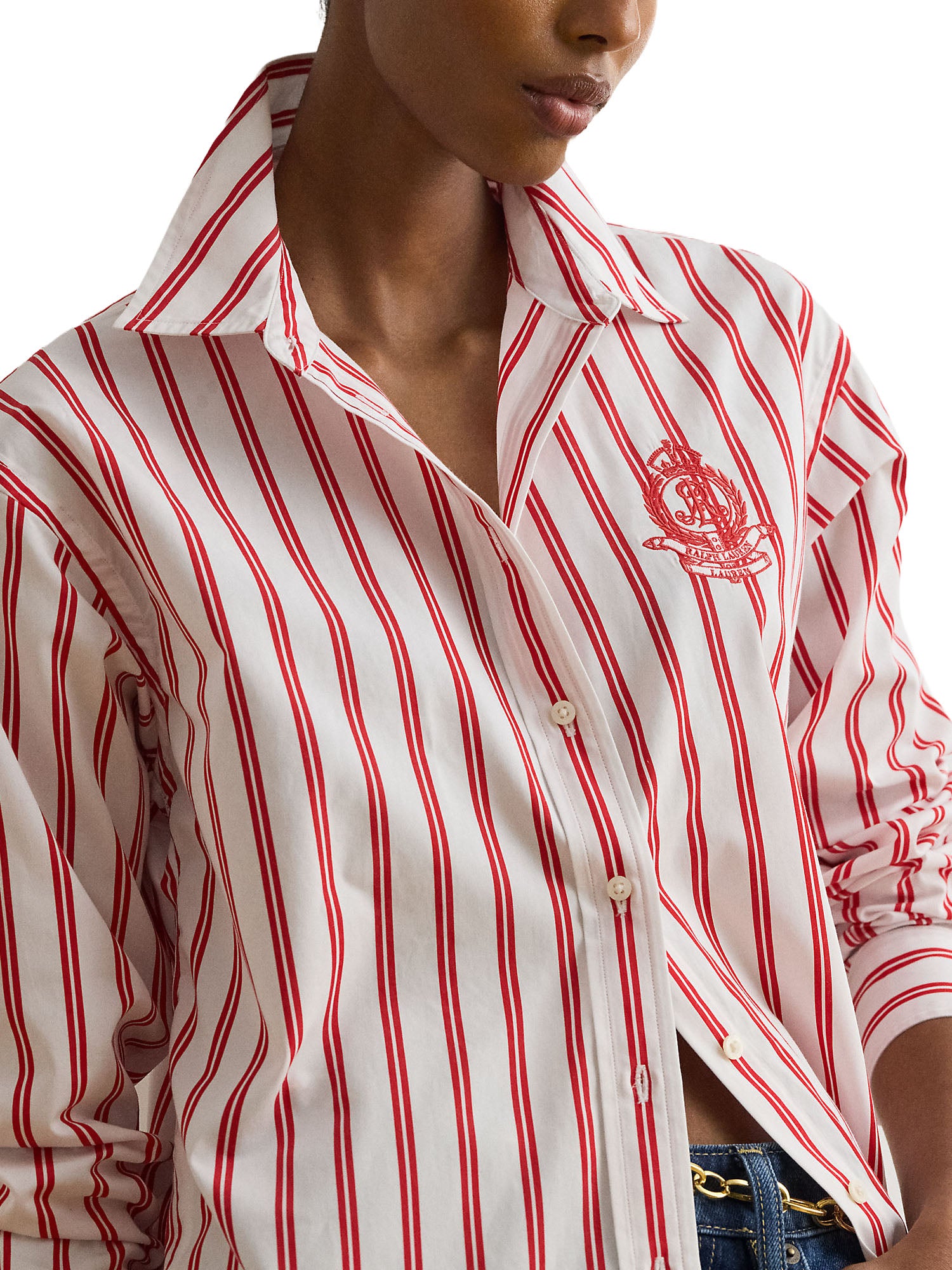 Lauren Ralph Lauren Camicia a righe in tessuto broadcloth dalla vestibilità comoda Rosso