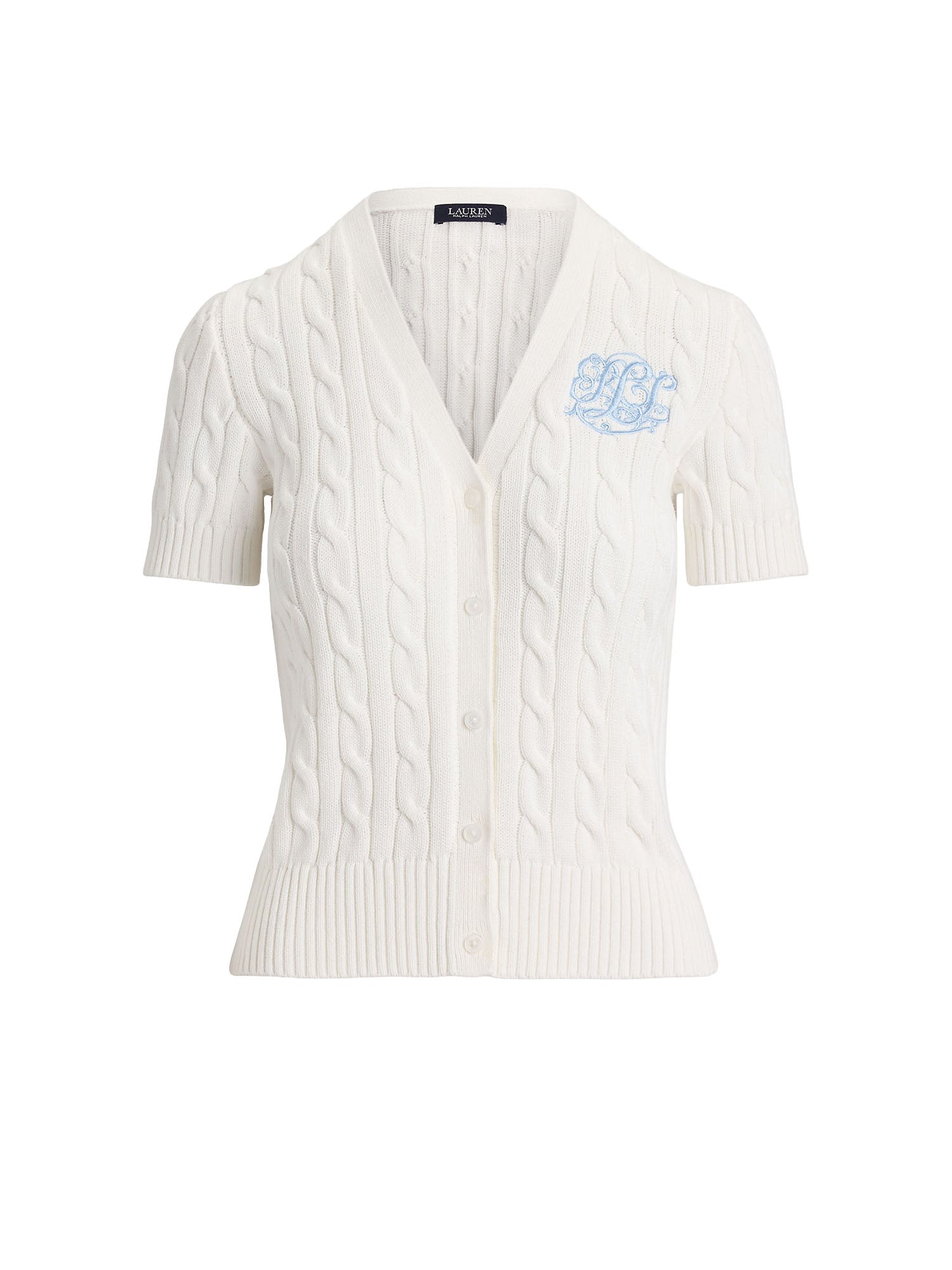 Lauren Ralph Lauren Cardigan a maniche corte in cotone a trecce Bianco